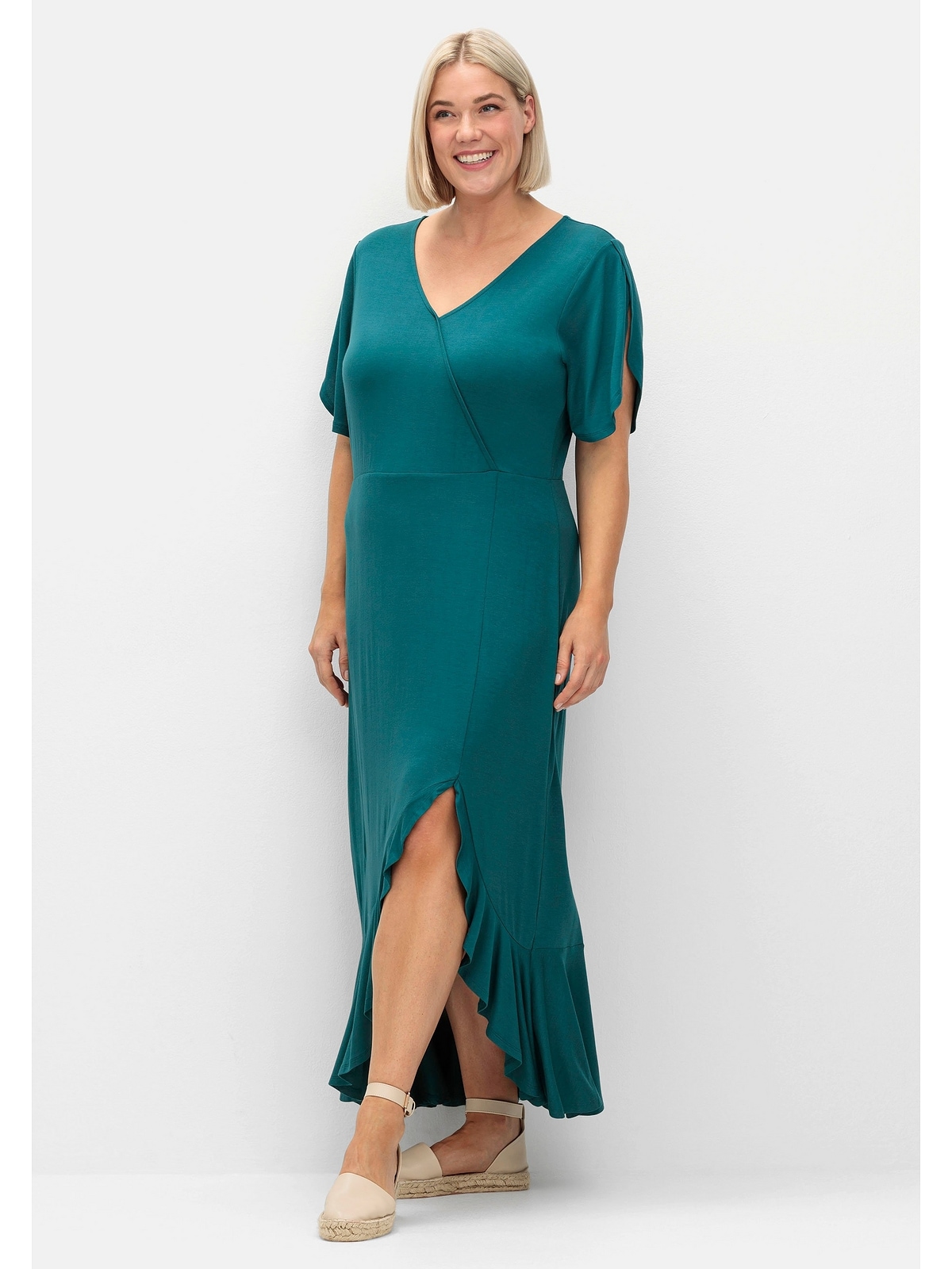 Sheego Jerseykleid »Große Größen«, in Wickeloptik, mit Volantrock