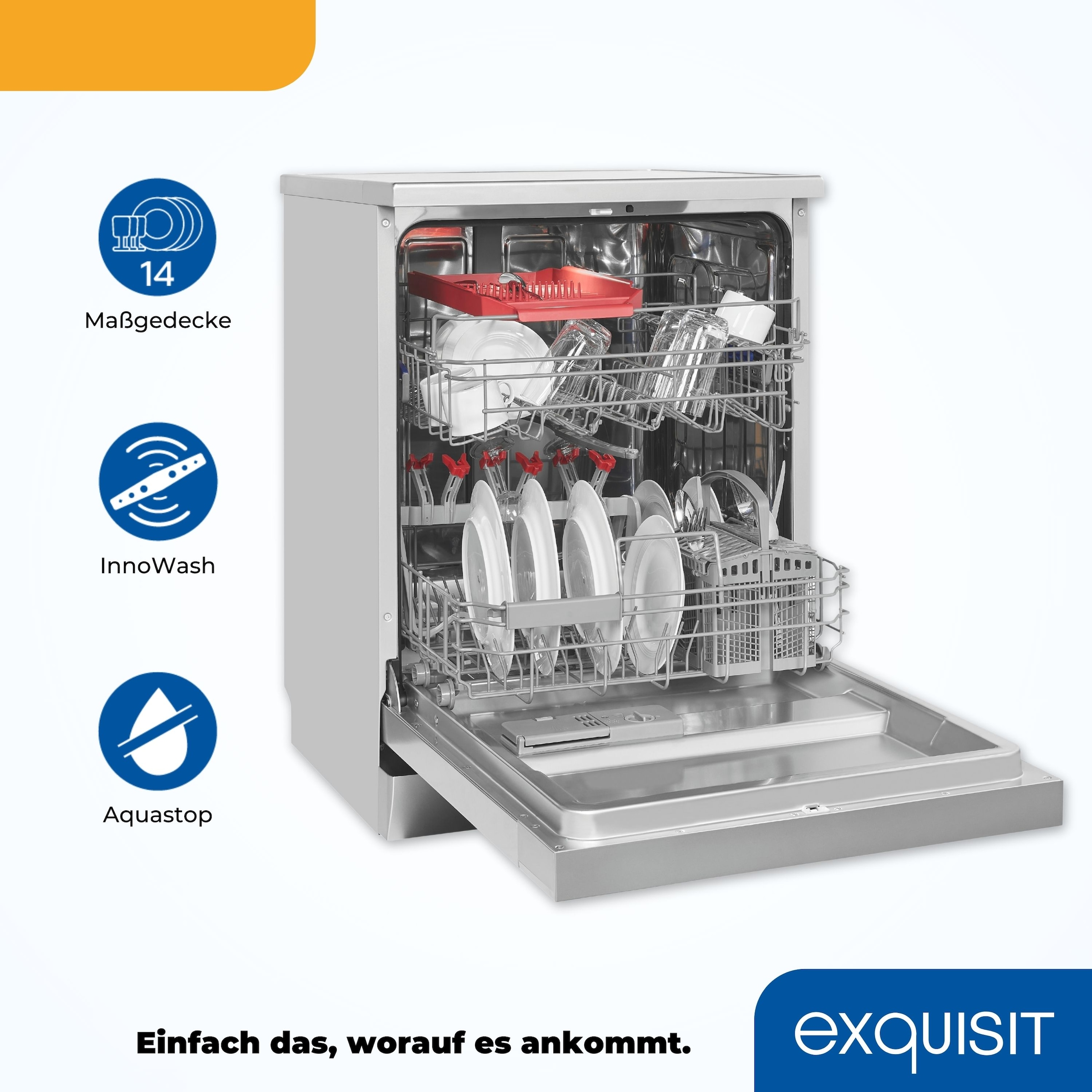 exquisit Standgeschirrspüler »GSP9414-030D inox«, 14 Maßgedecke