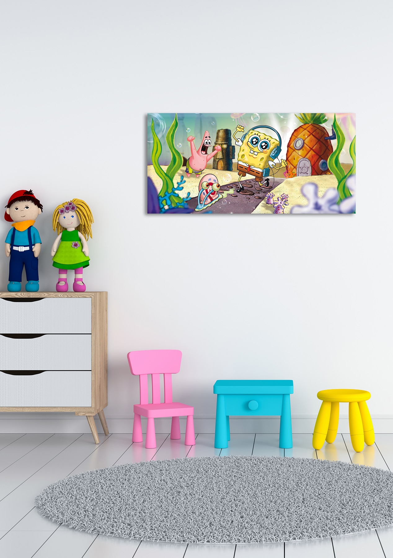 Bönninghoff Leinwandbild »Wandbild SPONGEBOB SPAZIERGANG 33x70 cm – Leinwandbild Keilrahmen Deko« Filmfiguren | Serien 1 Stk. tlg. auf Keilrahmen gespannt