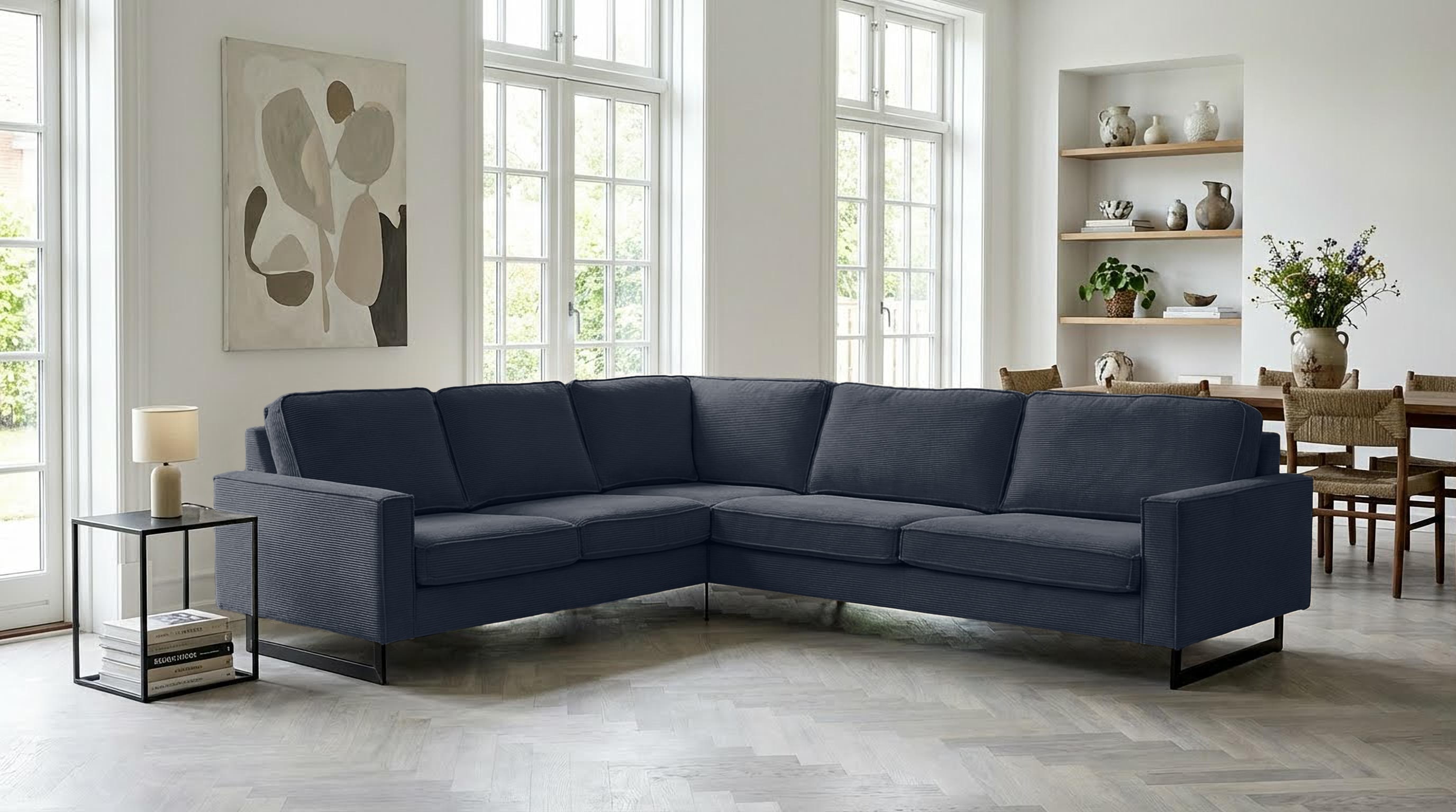 OTTO home Ecksofa "Pinto, XXL, 250/290 cm, langer Schenkel, Ottomane" Cord, Chenille, Lederoptik, mit Keder, Metallfüße, Wellenunterfederung