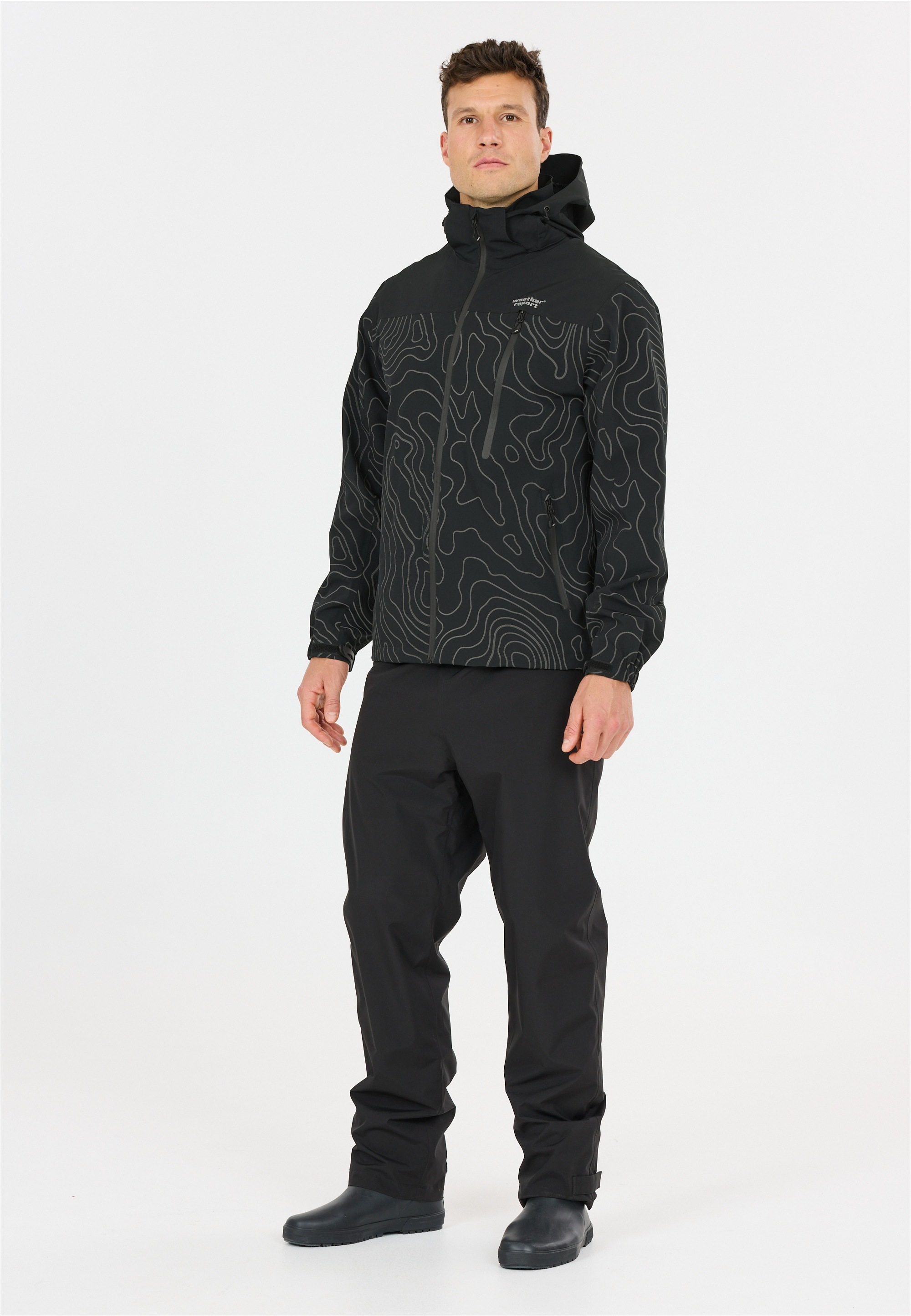 Outdoorjacke WEATHER REPORT "Delton", Gr. L, blau, mehrfarbig, 90% Polyester, 10% Elasthan, bedruckt, normal, ohne Ausschnitt, Jacken Outdoorjacke, mit atmungsaktiver und winddichter Funktion