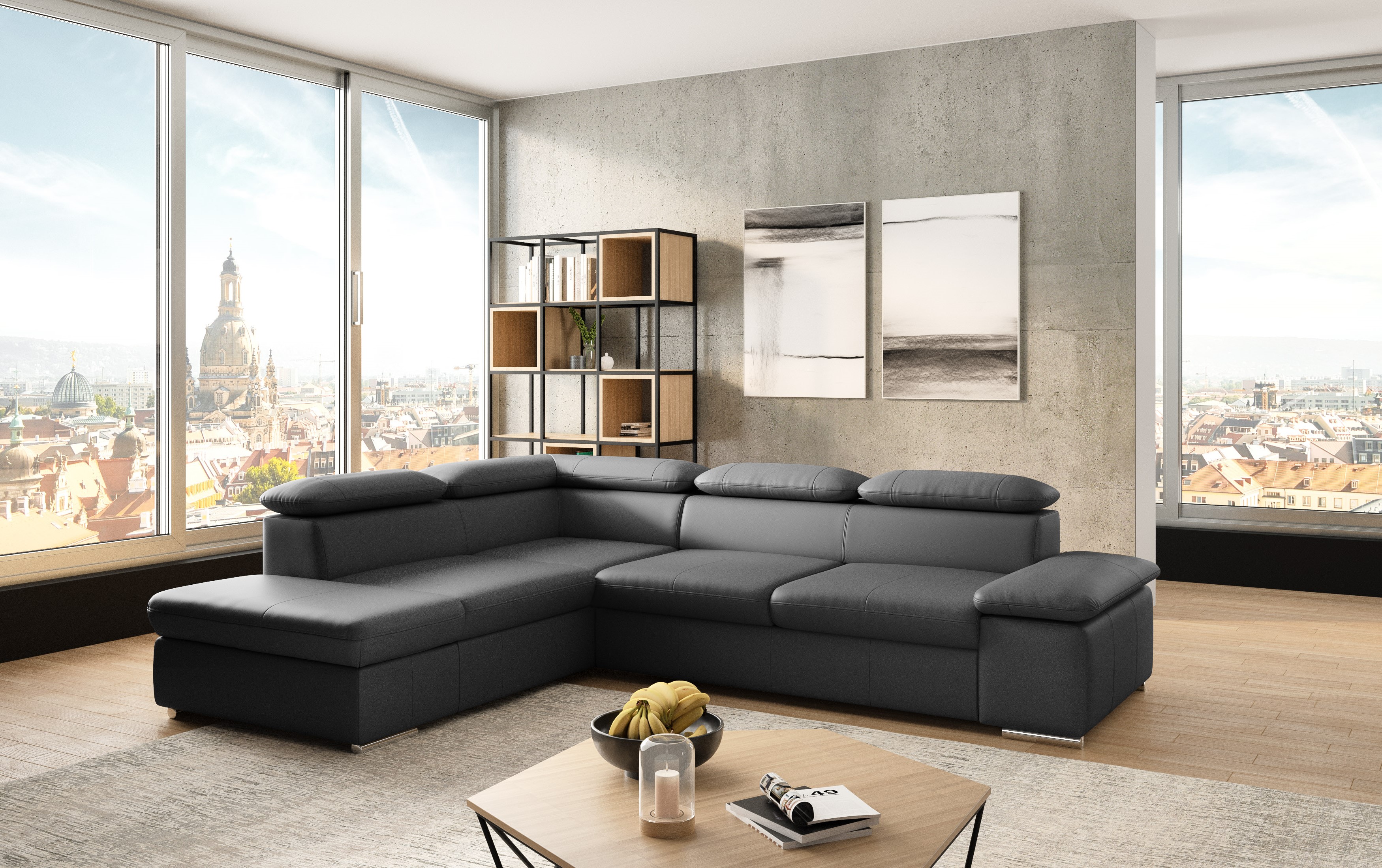 sit&more Ecksofa "Valantine L-Form, B: 272 cm, Leder, mit Arm- und Kopfteilverstellung" mit Schlaffunktion, Komfortsofa, modern