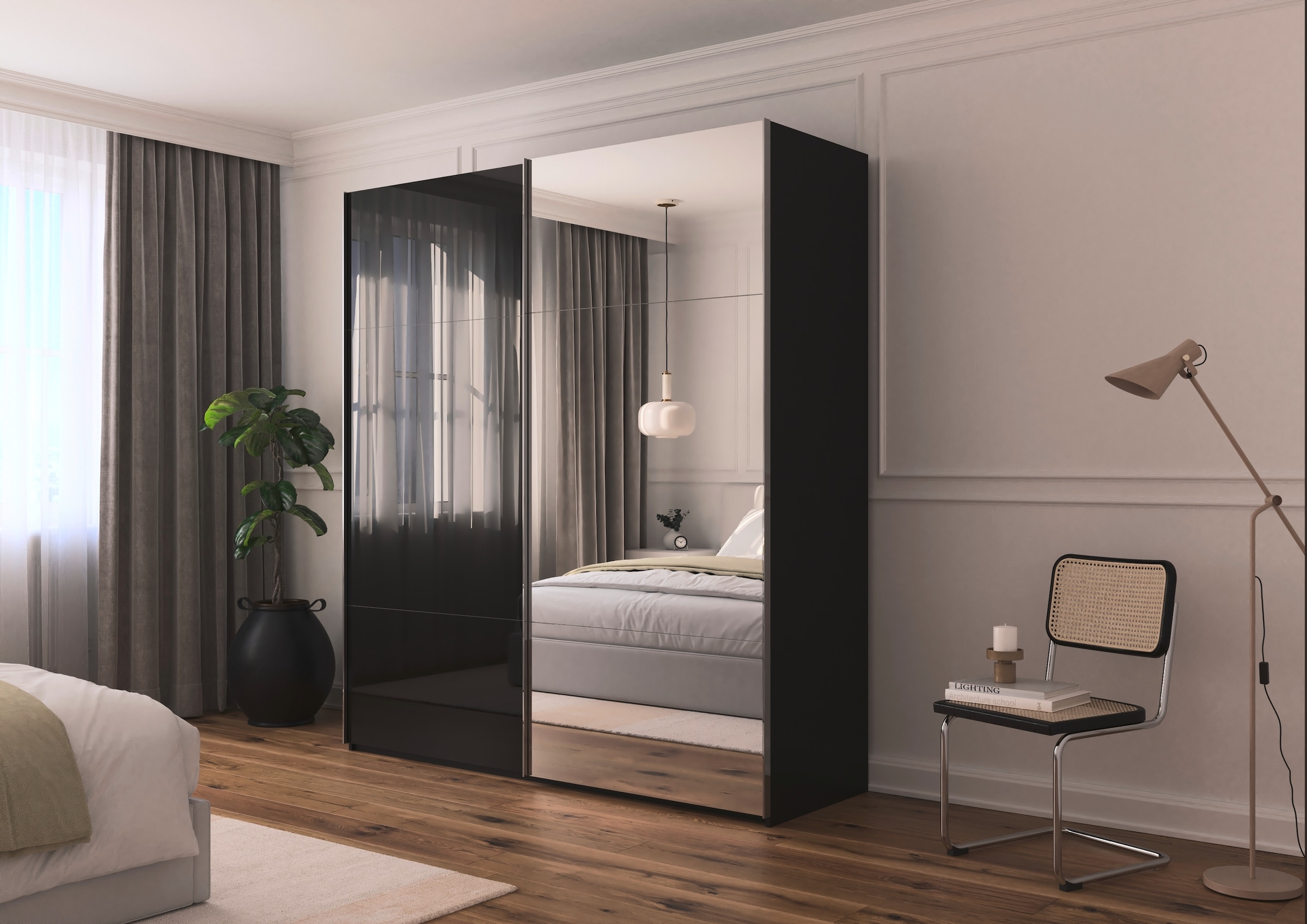 rauch Schwebetürenschrank »Kleiderschrank Schrank Garderobe Schlafzimmerschrank CONTIDO«, (in 3 verschiedenen Ausstattungen BASIC/CLASSIC/PREMIUM), aus hochwertigem Material in 6 Breiten 2 Griff-Farben MADE IN GERMANY