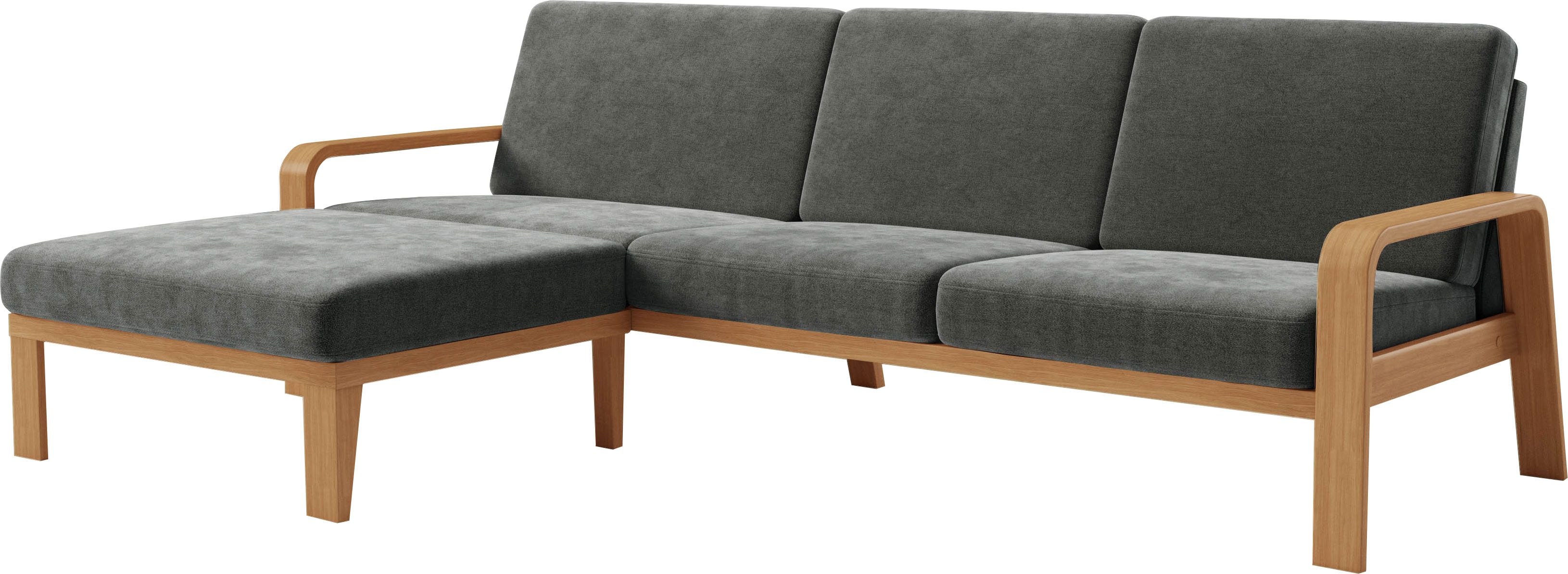 Thumbnail - sit&more Ecksofa "Kolding L-Form", Armlehnen aus eichefarbigem Buchenholz, verschiedene Bezüge und Farben