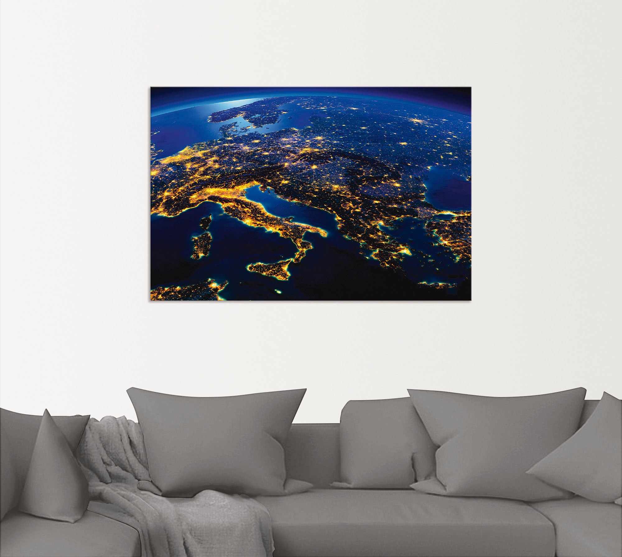Artland Wandbild »Südliches Europa vom Weltraum«, Weltall & Kosmos, (1 St.), als Leinwandbild, Poster in verschied. Größen