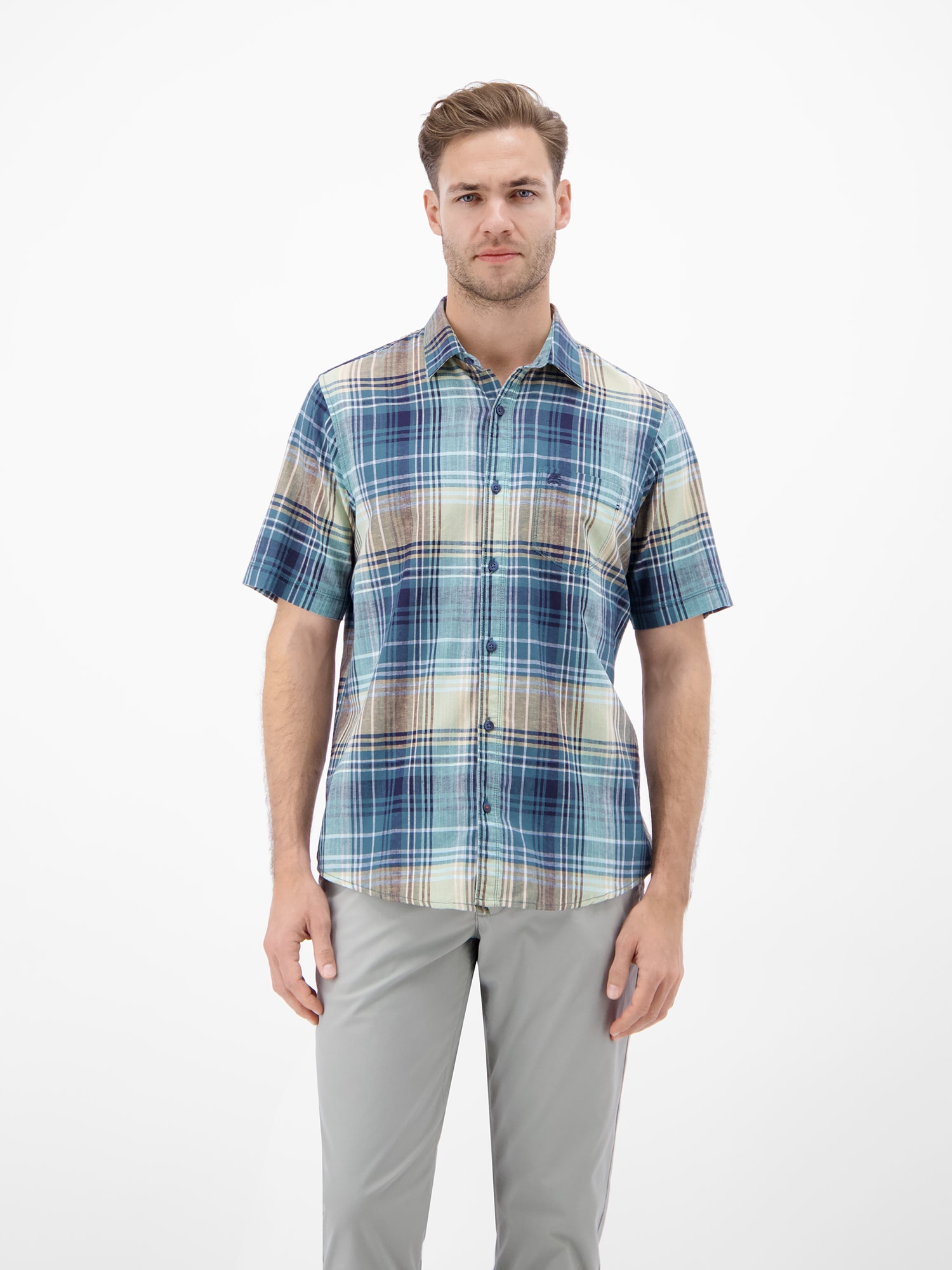 LERROS Kurzarmhemd »Kariertes Kurzarmhemd aus Baumwolle und Leinen«