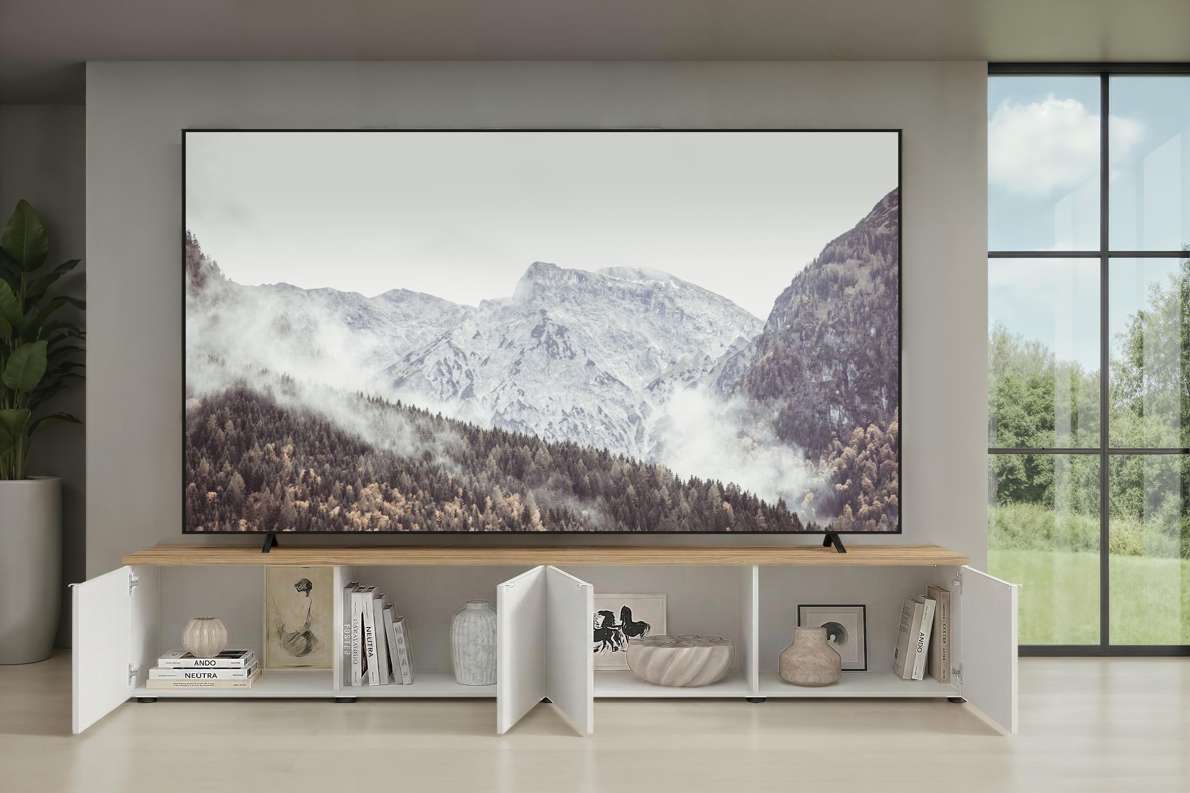 Home affaire Lowboard »Easy, 245 cm breit, 47 cm tief, 4 Türen, Top 22 mm stark, Mediaboard« Modernes Lowboard für bis zu 98-Zoll-TV – perfekt für die WM