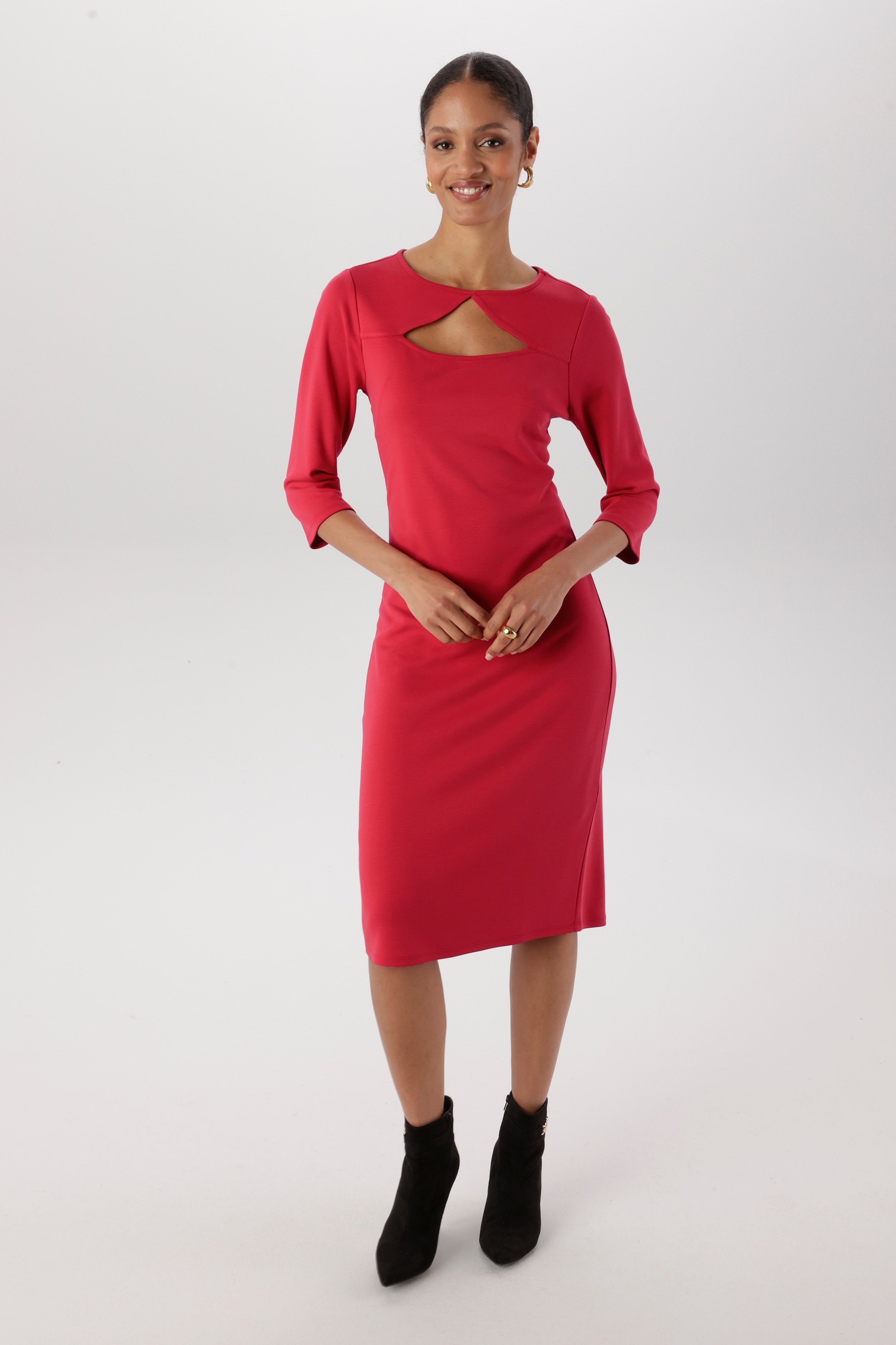 Aniston SELECTED Shirtkleid großzügiger Cut-Out am Rundhalsausschnitt - NEUE KOLLEKTION