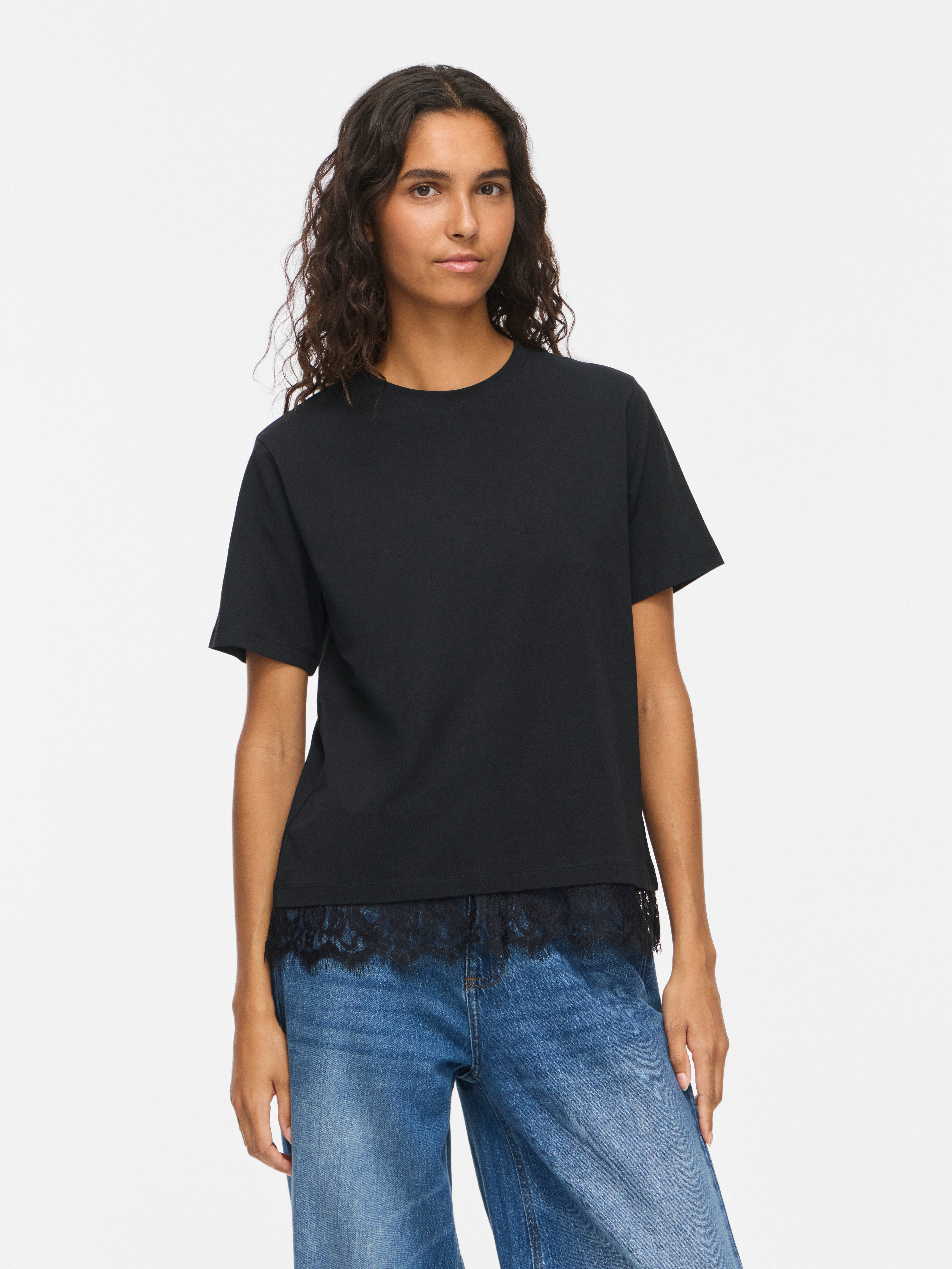 Vila T-Shirt "VINORA S/S LACE T-SHIRT - NOOS" Baumwollmischung