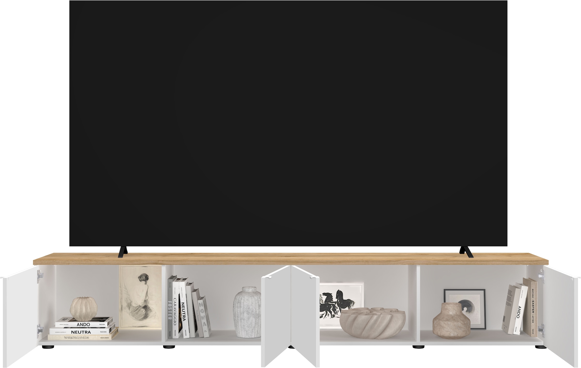 Home affaire Lowboard »Easy, 245 cm breit, 47 cm tief, 4 Türen, Top 22 mm stark, Mediaboard« Modernes Lowboard für bis zu 98-Zoll-TV – perfekt für die WM