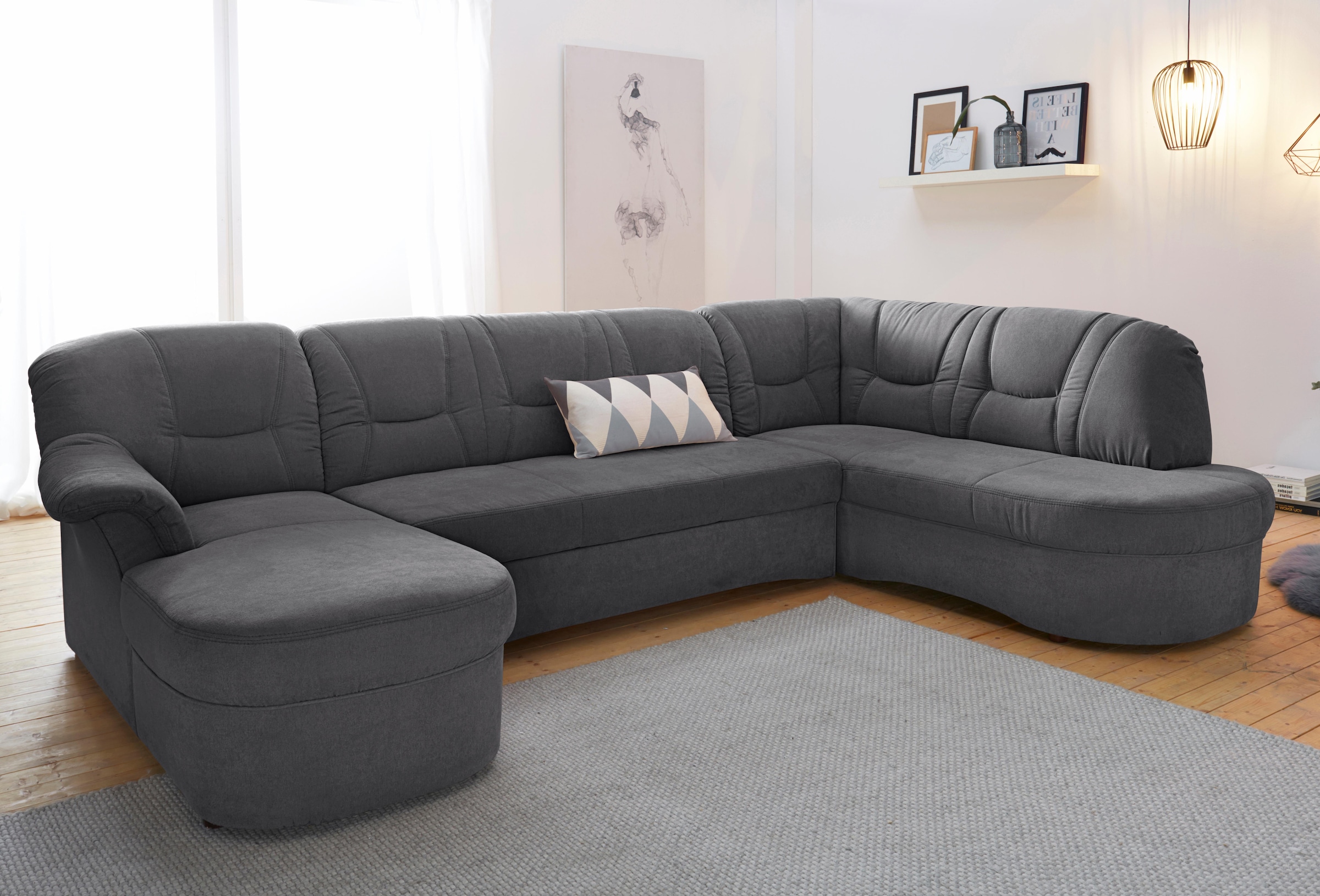DOMO collection 1100000002199 "SARAFINA 295x83x180 cm, auch mit Federkern für mehr Sitzkomfort" whlw. mit Bettfunktion, elegantes Design, U-Form