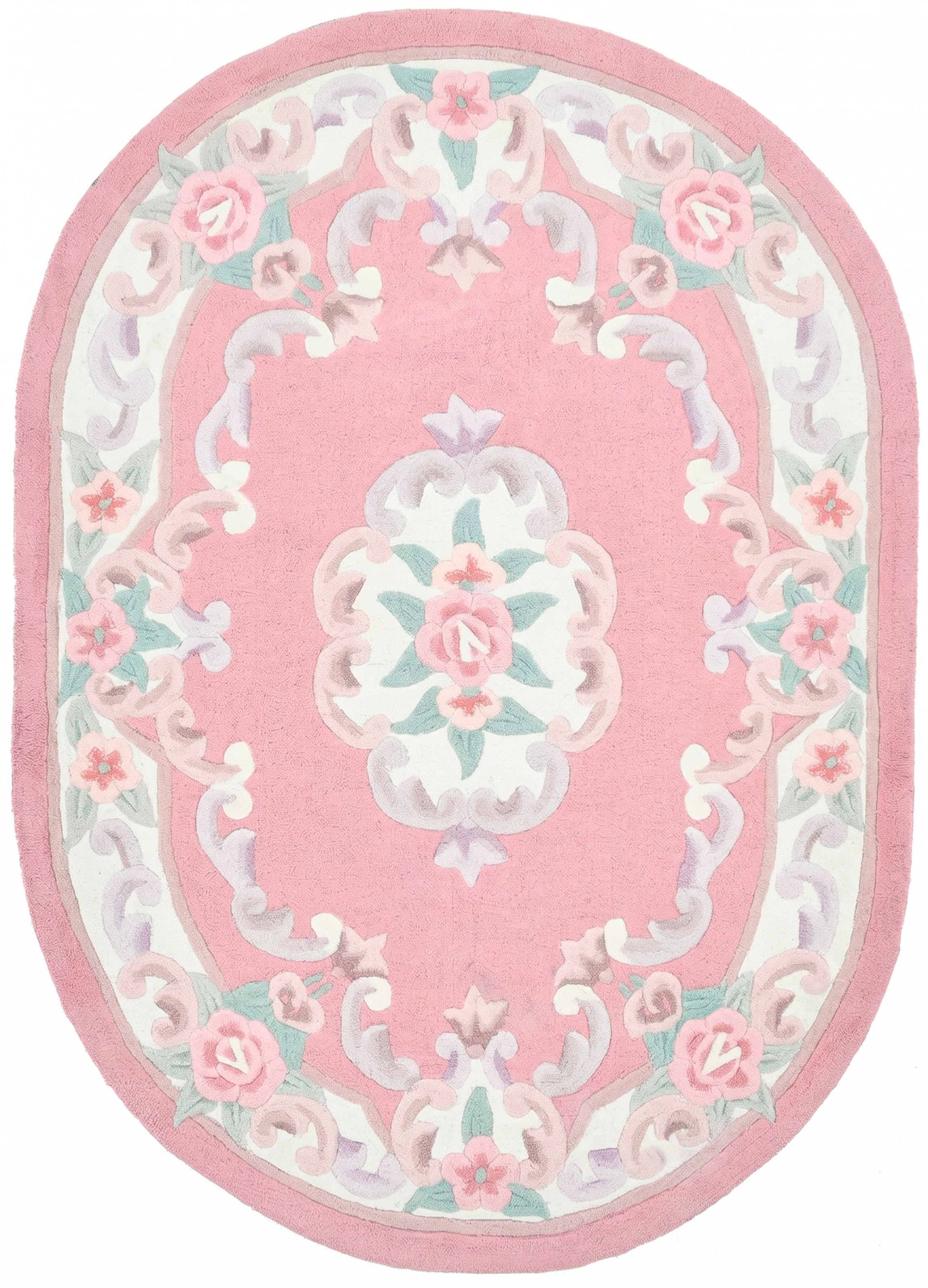 THEKO Teppich »Ming, handgetuftet« oval 14 mm Höhe Pastell-Farben, florales Design, auch in oval & rund, Wohnzimmer