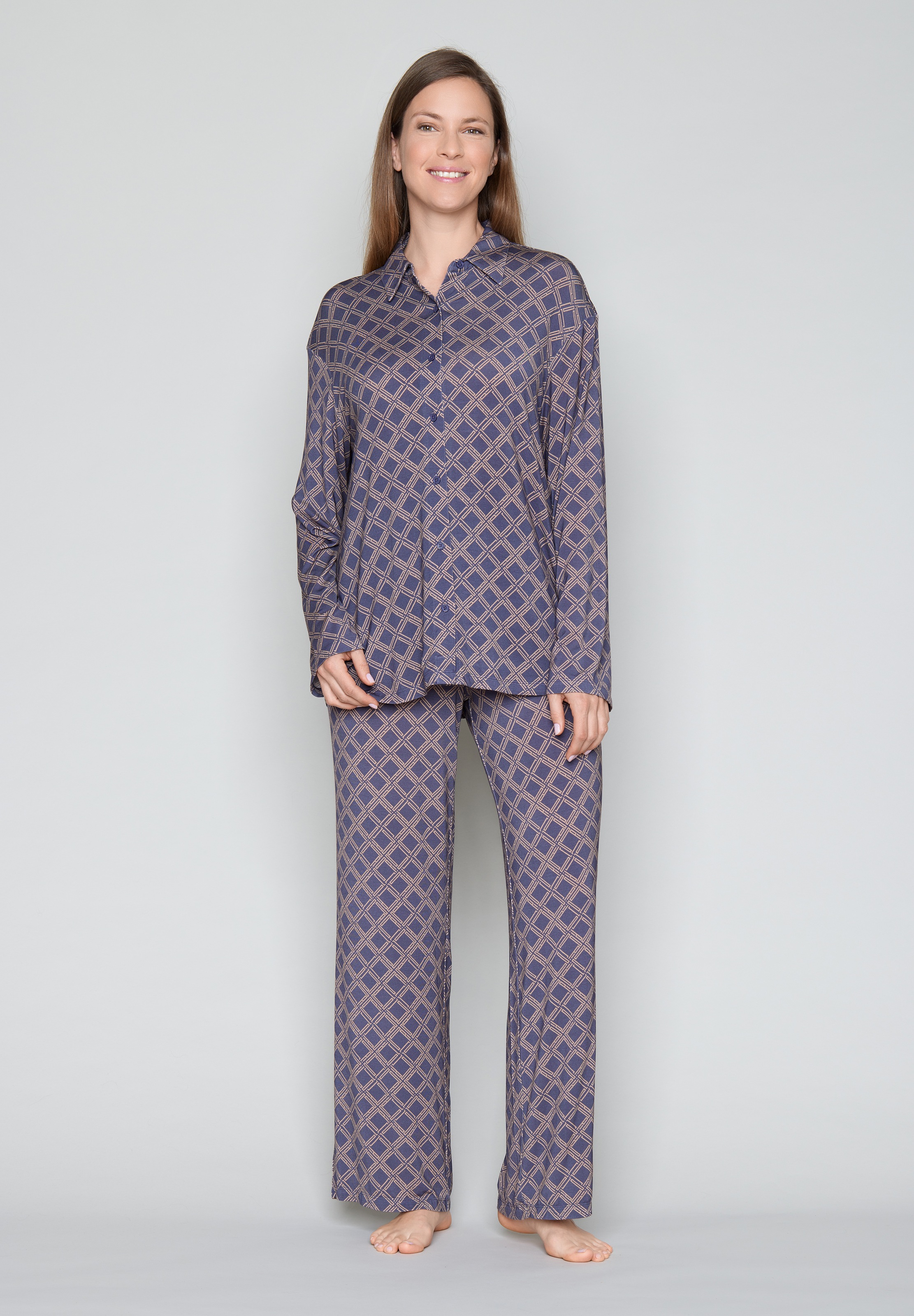 JOOP! Pyjamaoberteil bequemer Schnitt, Langarm, mit geometrischem Print, für Homewear