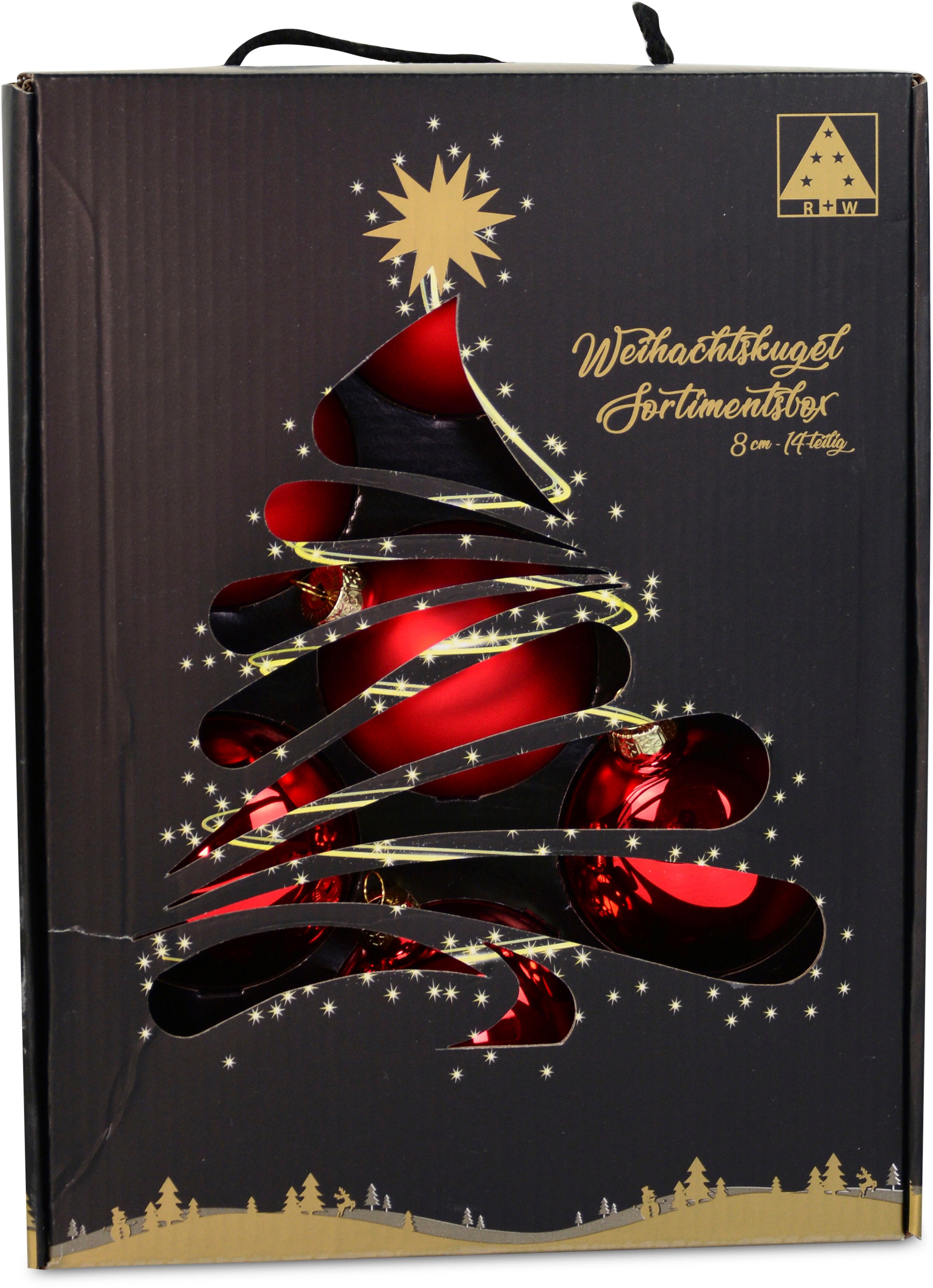 RIFFELMACHER & WEINBERGER Weihnachtsbaumkugel »Weihnachtsdeko, Christbaumschmuck, Christbaumkugeln Glas, rot«, (Set, 14 St.), Ø ca. 8 cm, aus Glas, mit praktischer Aufbewahrungsbox