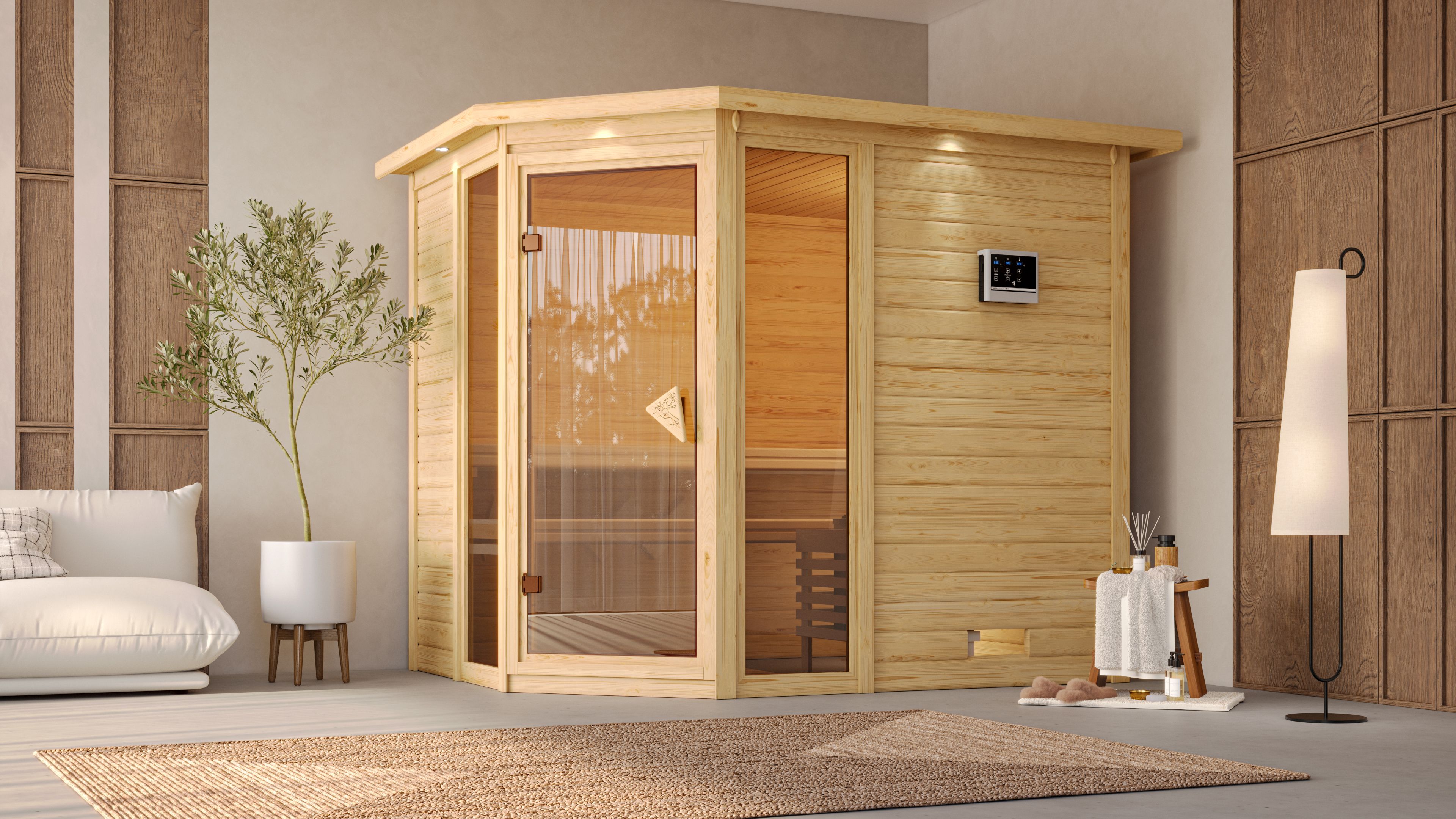 Karibu Sauna "Sina 3" Set, Ofen 9 kW integr. Strg