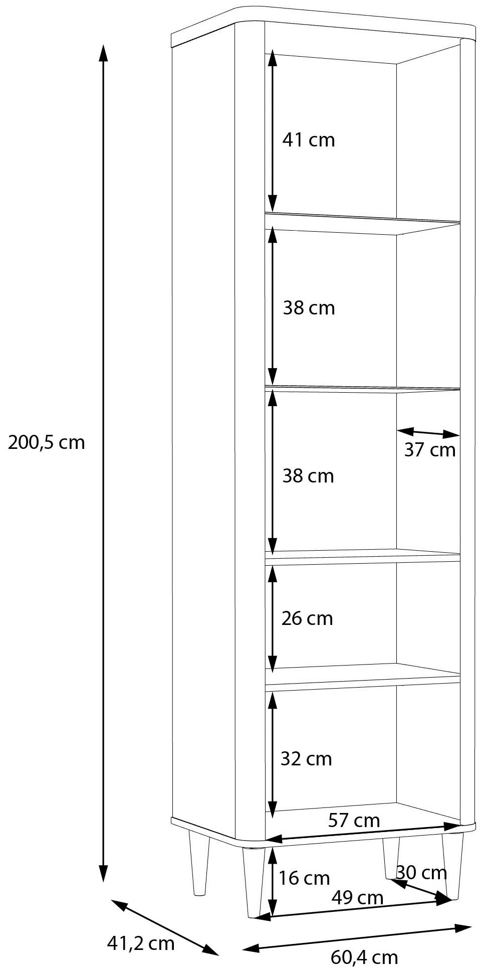 FORTE Vitrine, B/H/T 60,4/200,5/41,2 cm, Echtholzfüße