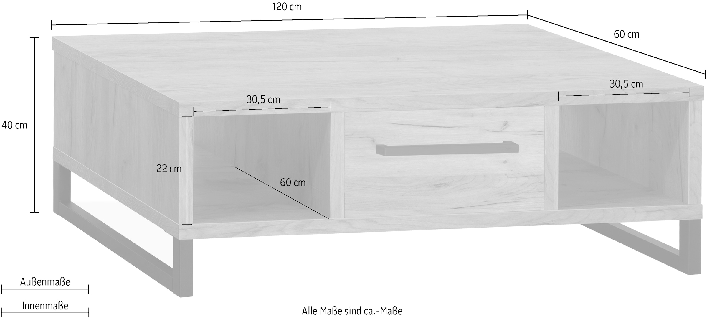 OMG Design Couchtisch »Ronda«, (1 St.), Oval mit Metallgestell