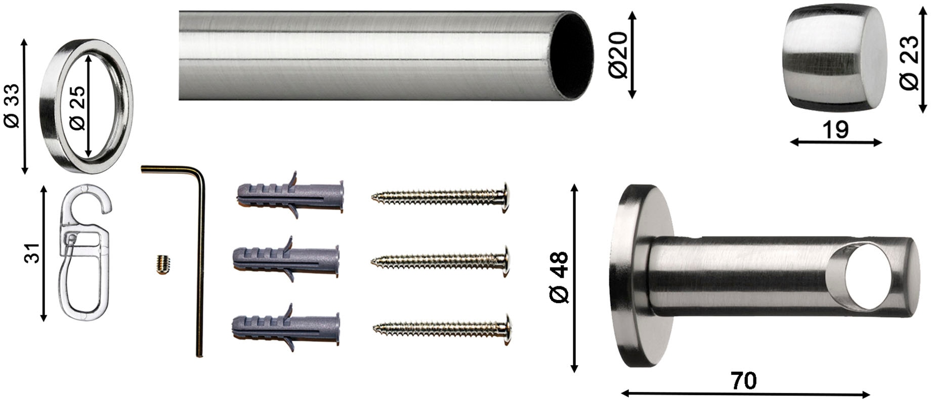 indeko Gardinenstange "Consul 20" Ø 20 mm 1 läufig-läufig Wunschmaßlänge Ko günstig online kaufen