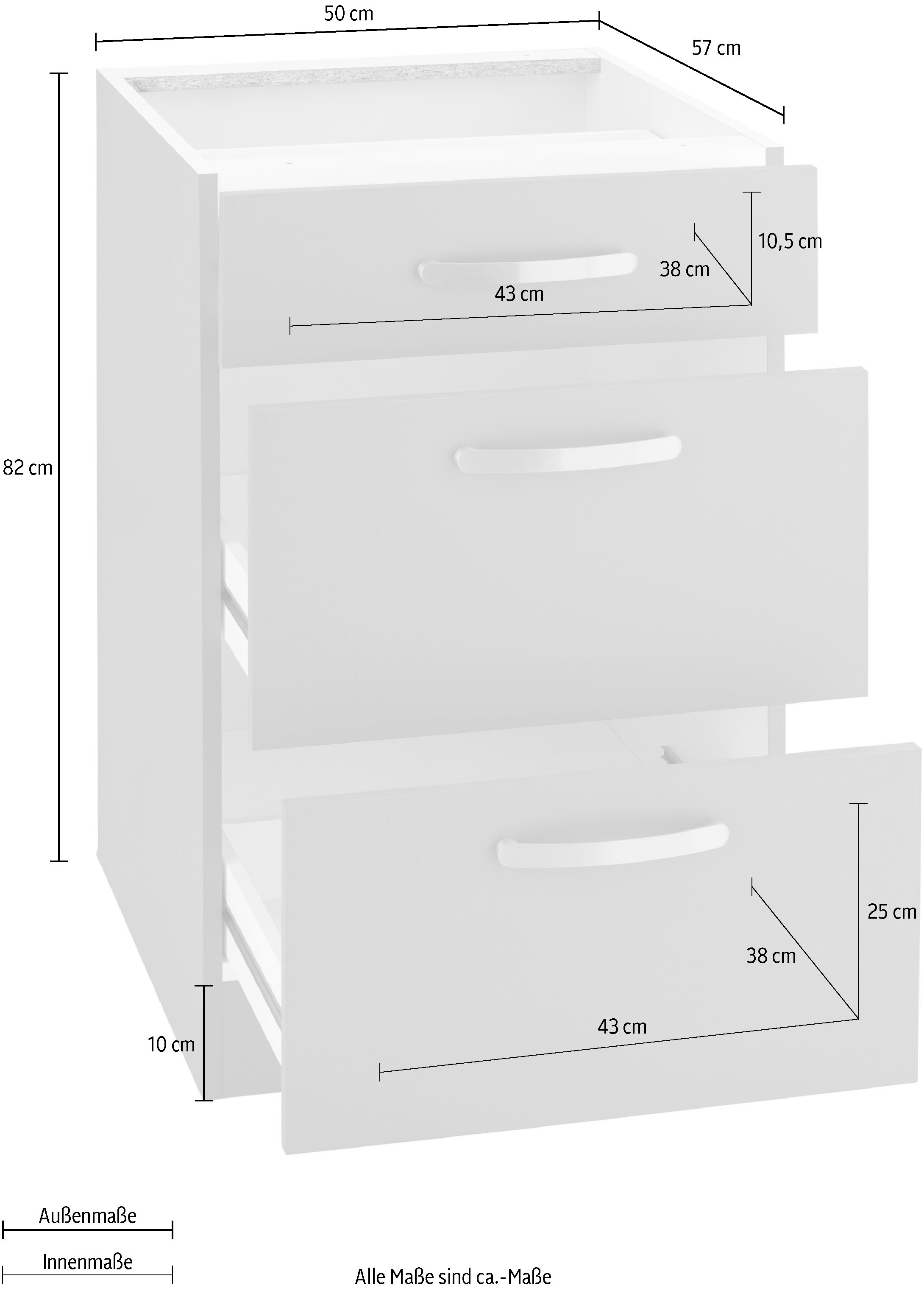 wiho Küchen Unterschrank »Kansas«, 50 cm breit, mit 2 großen Auszügen ohne  Arbeitsplatte | BAUR | Hängeschränke