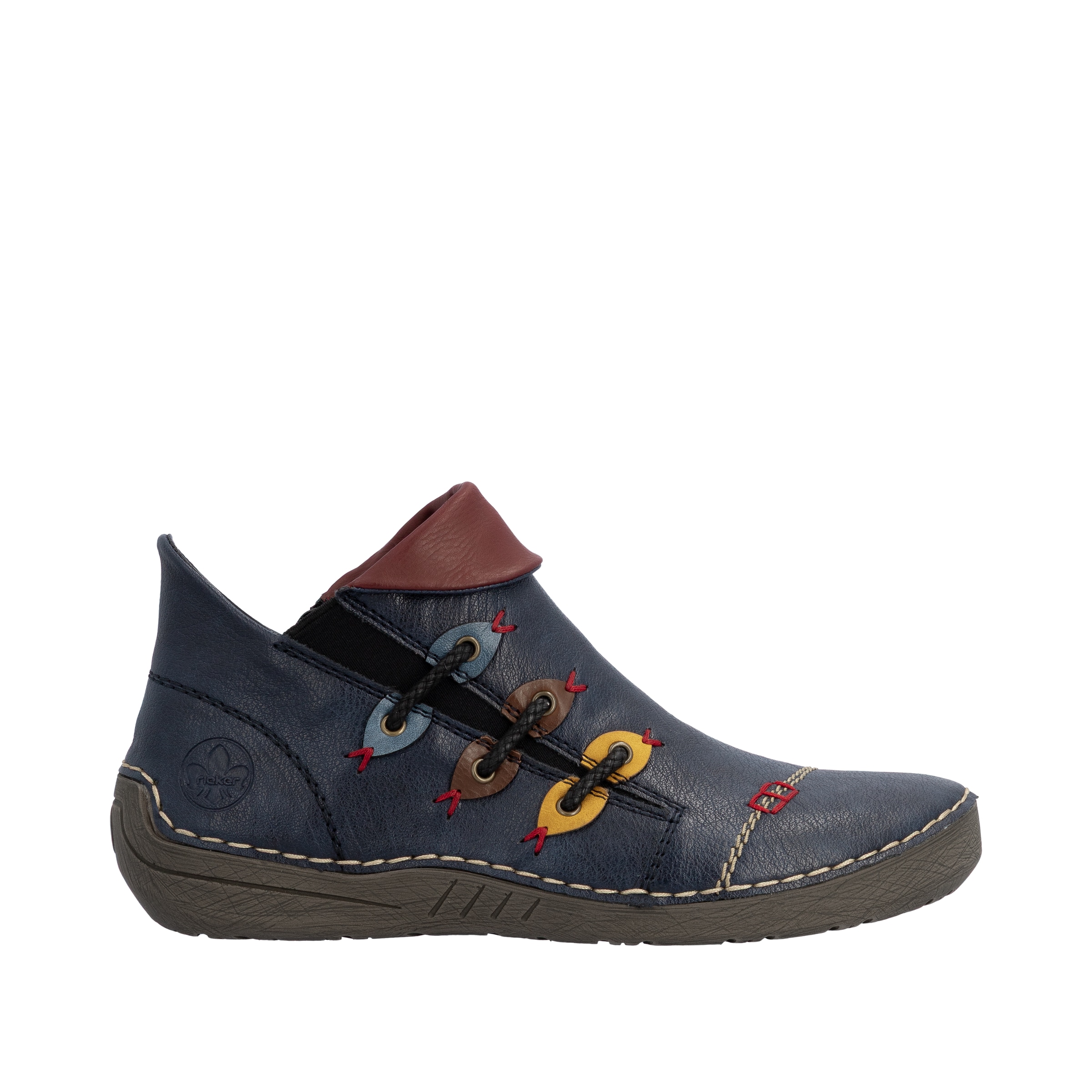 Rieker Stiefelette  Schlupfboots, Slipper mit bunten Applikationen seitlich