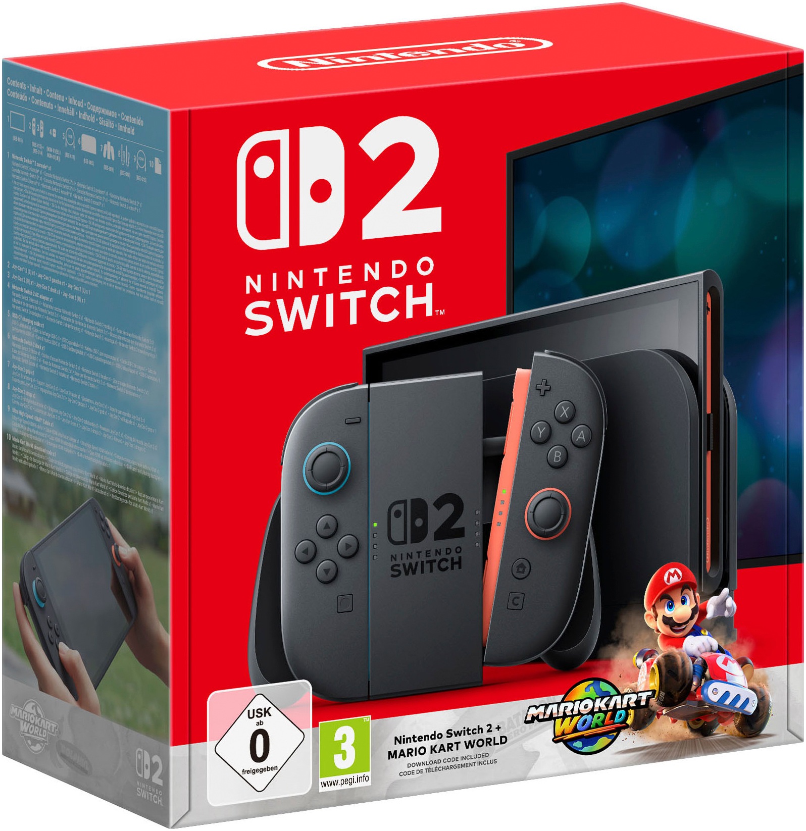 Spielekonsole "Switch 2 + Mario Kart World (DLC)", B:27,2cm H:16,6cm T:1,39cm, schwarz, NINTENDO SWITCH 2, Spielekonsolen, Nintendo Switch 2