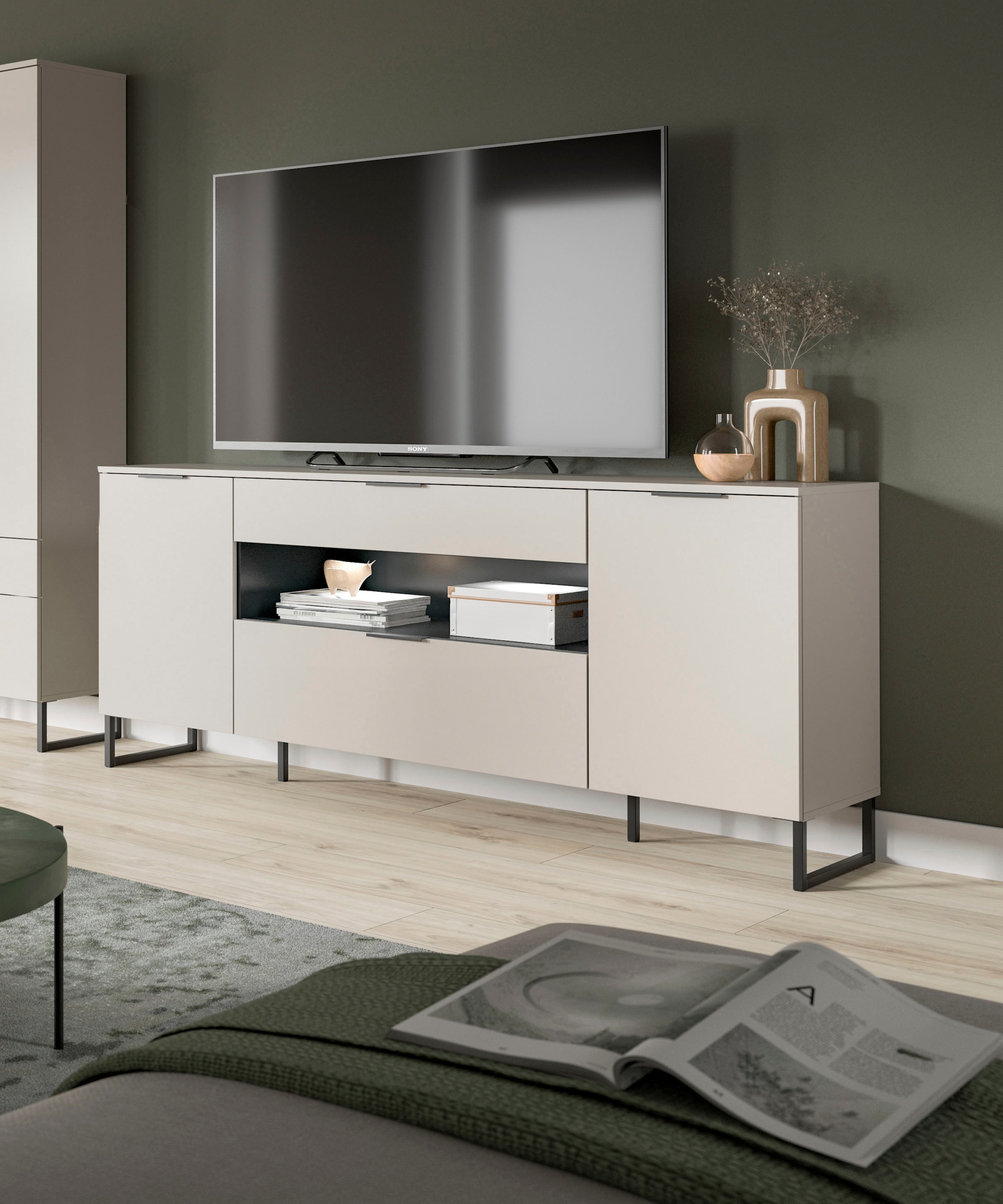 INOSIGN Sideboard »Adio, Sideboard, 185 cm Breite«, (1 St.), Adio, Sideboard, Kashmir NB,2 Türen,1 Schublade,1 Klappe,offenes Fach