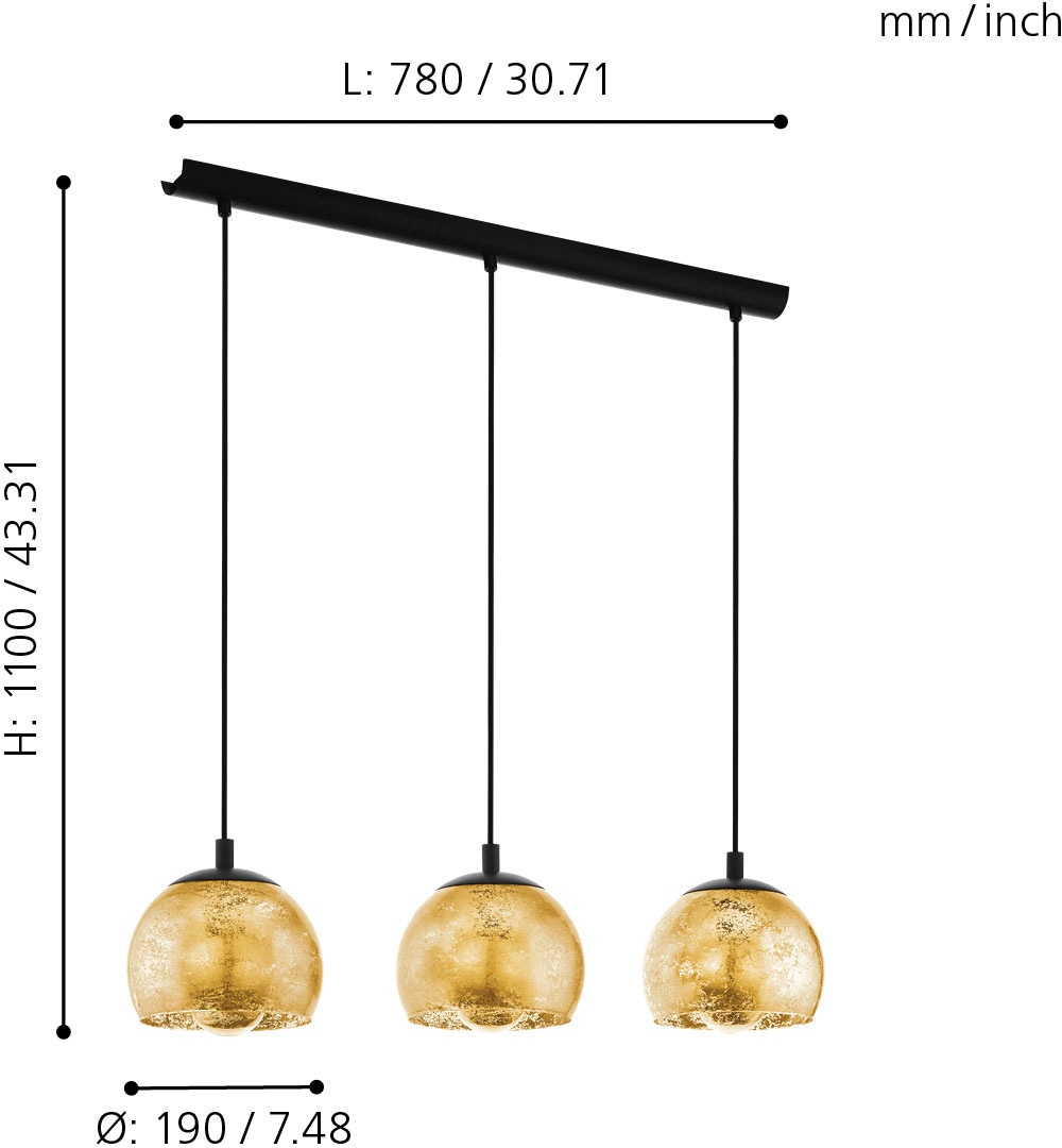 EGLO Pendelleuchte »ALBARACCIN«, 3 flammig, Leuchtmittel E27 | ohne Leuchtmittel, schwarz / L78 x H110 x B19 cm / Pendellampe / Esstisch / Wohnzimmer