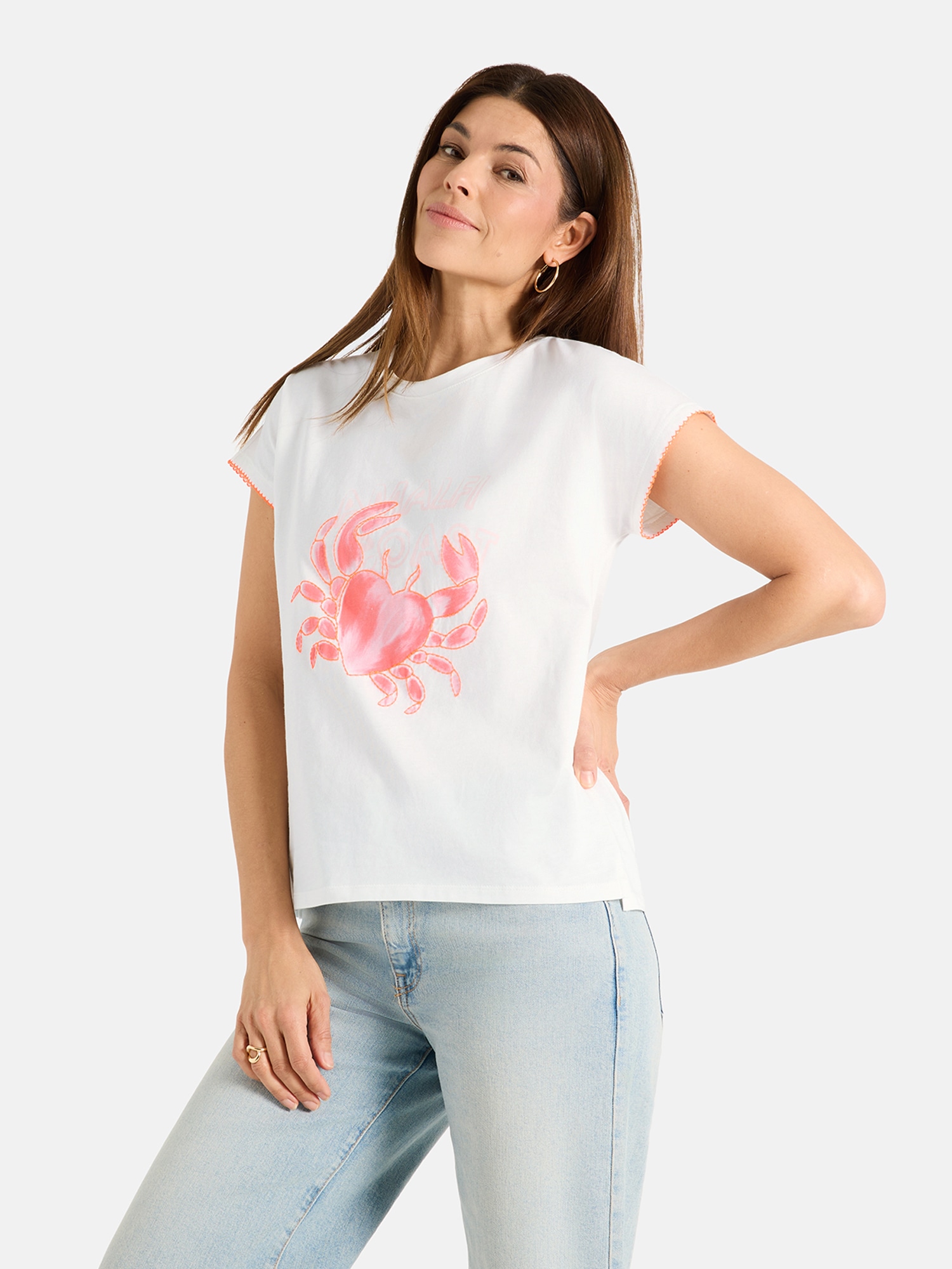 Lieblingsstück Kurzarmshirt "CrabiL" mit Kontrastdetails, Frontprint