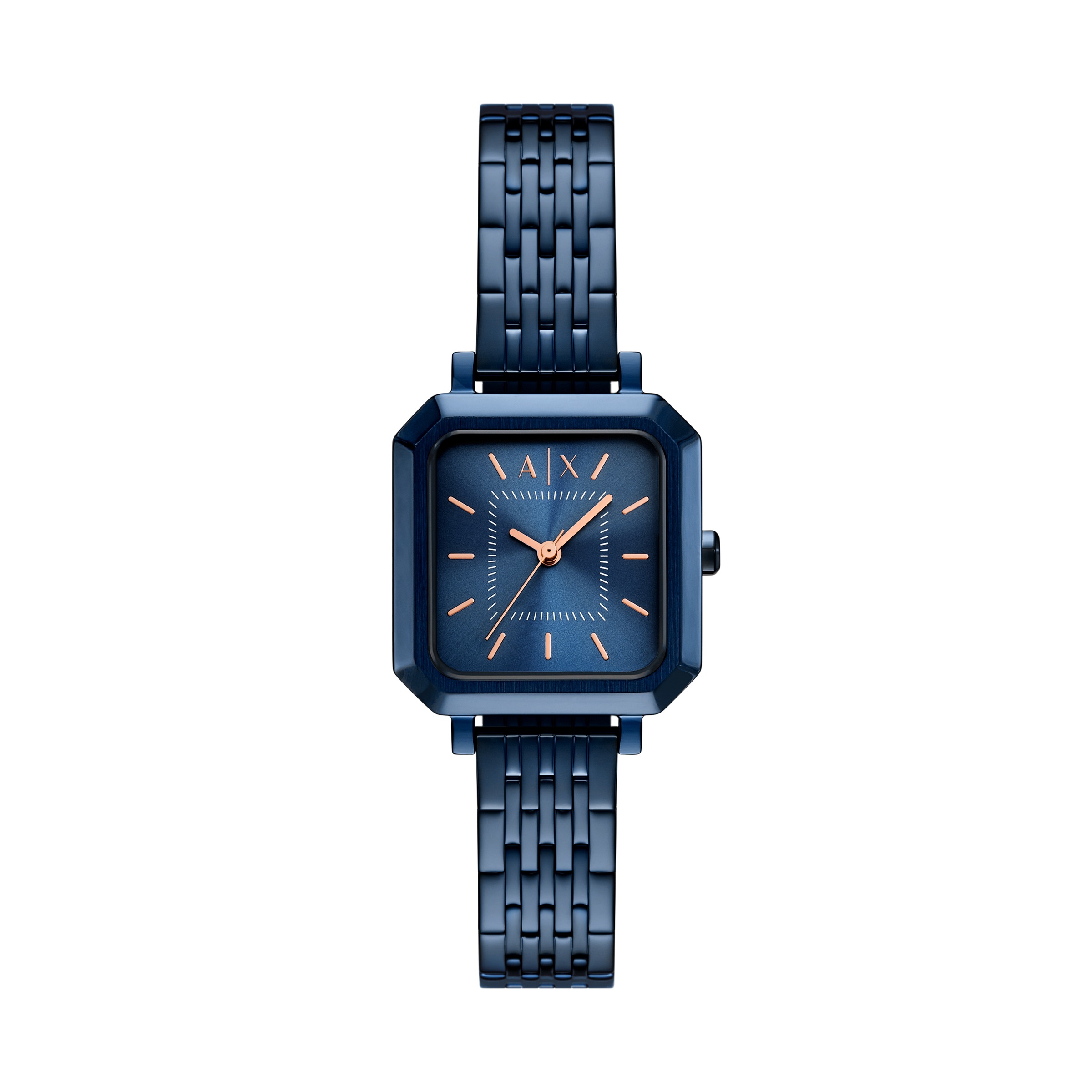 Quarzuhr ARMANI EXCHANGE, blau (dunkelblau, blau), Armbanduhren, Damen, Quarzuhr, Armbanduhr, Damenuhr, Edelstahlarmband, analog