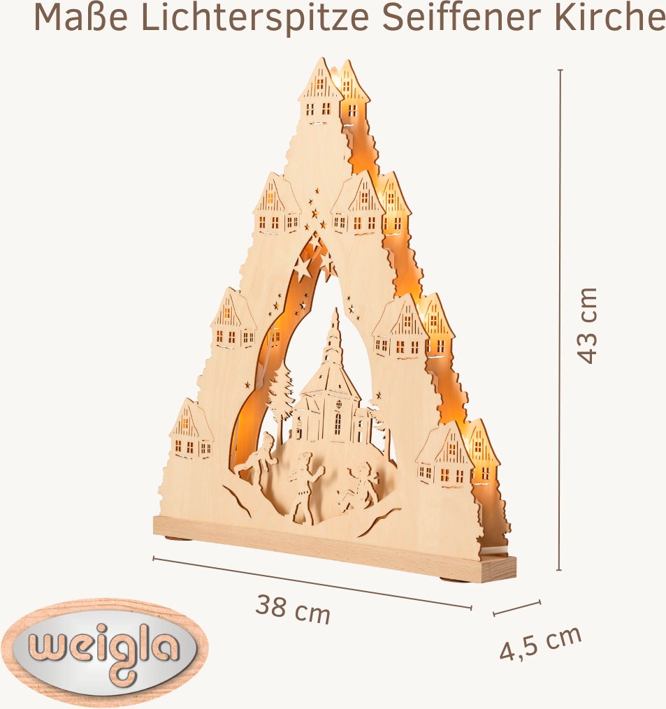 Weigla Schwibbogen "Seiffener Kirche, Lichterspitze aus Holz, NATUR", Erzge günstig online kaufen