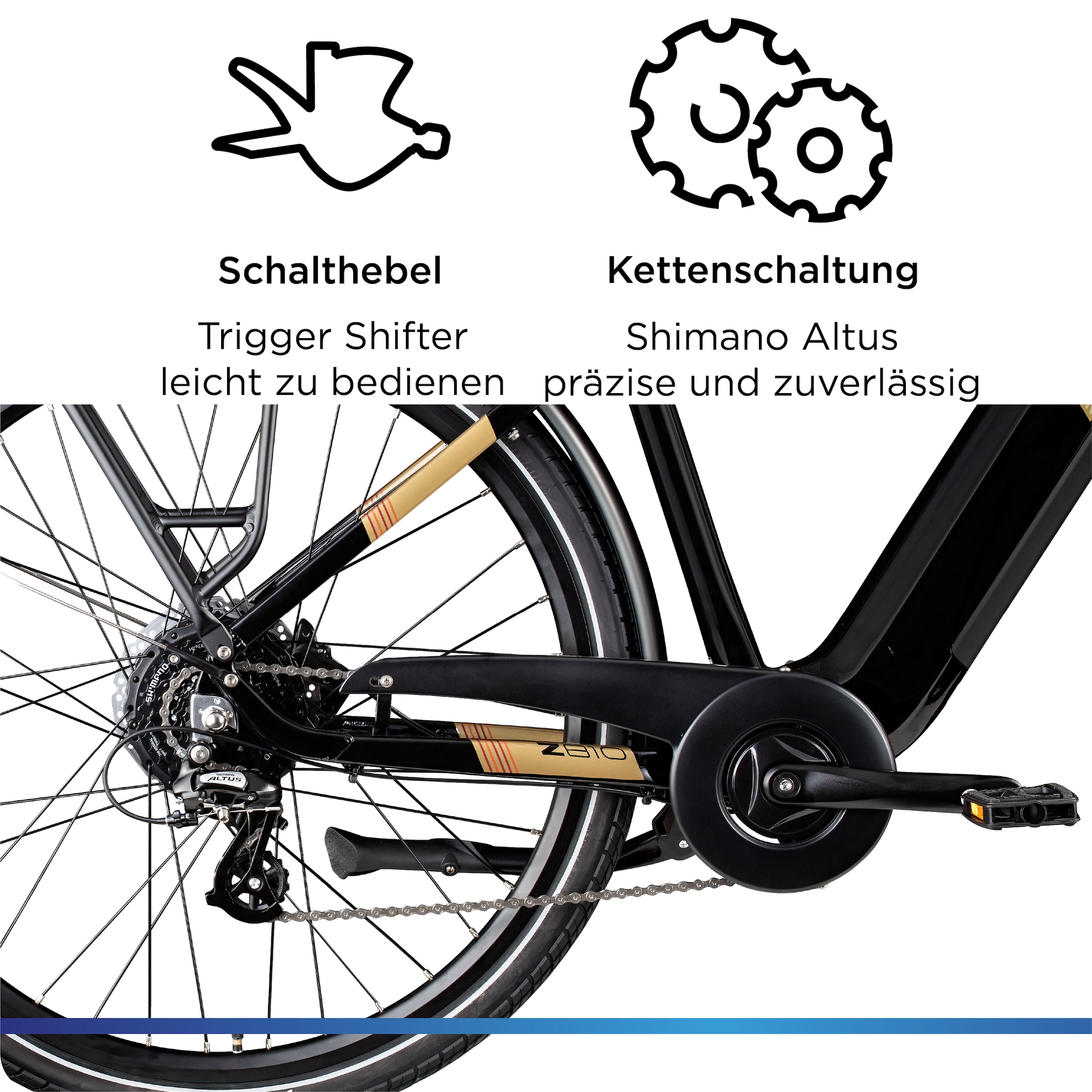 Zündapp »Z810« 8 Gang Shimano Altus RD-M310 Schaltwerk Kettenschaltung Heckmotor 250 W Pedelec, Elektrofahrrad für Damen und Herren