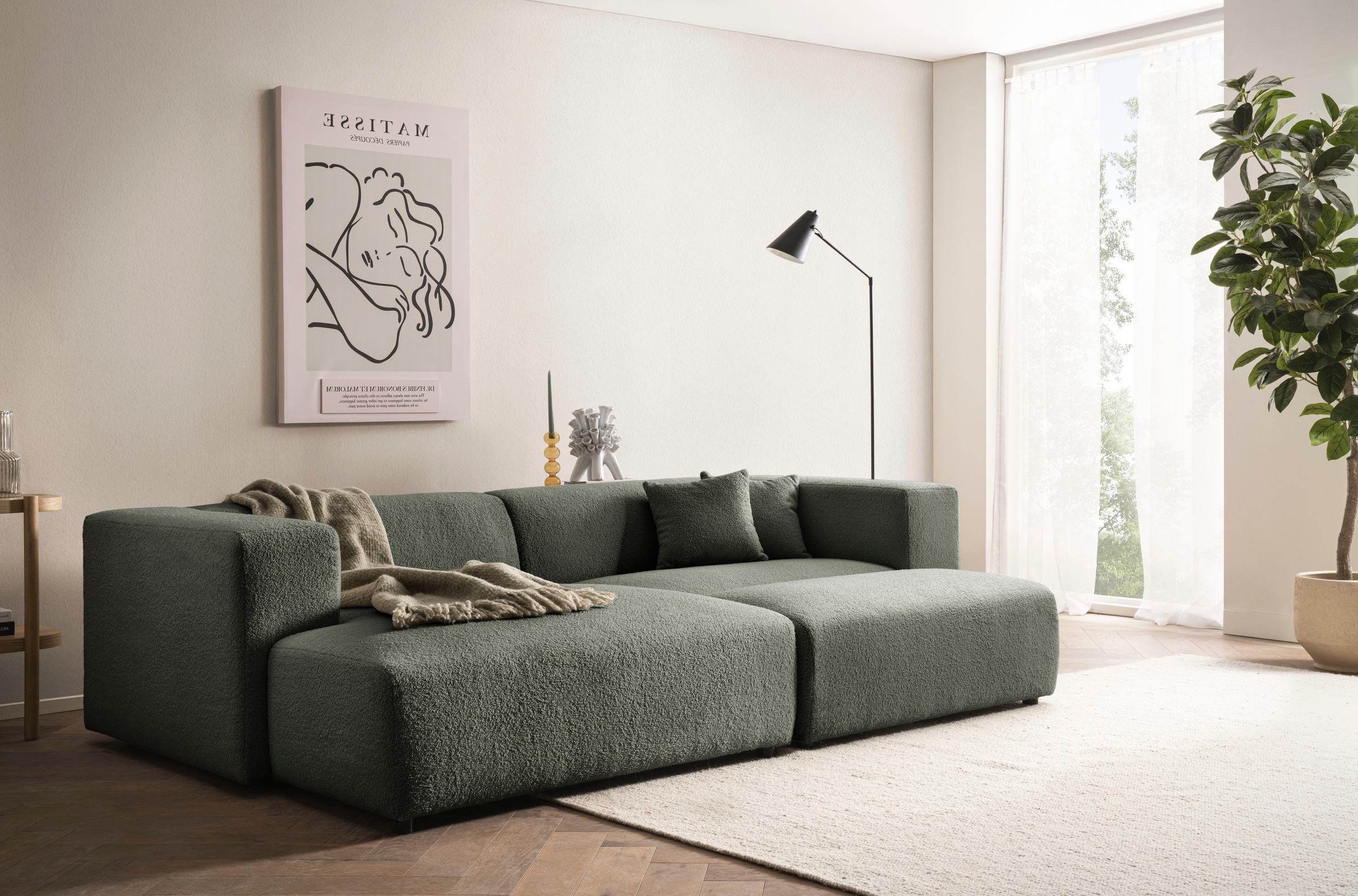 andas Polsterecke »BAKELS, Ecksofa-Set mit Hocker, L-Form mit Schlaffunktion«, Ecksofa-Set (incl. Hocker) im trendigen Megacord