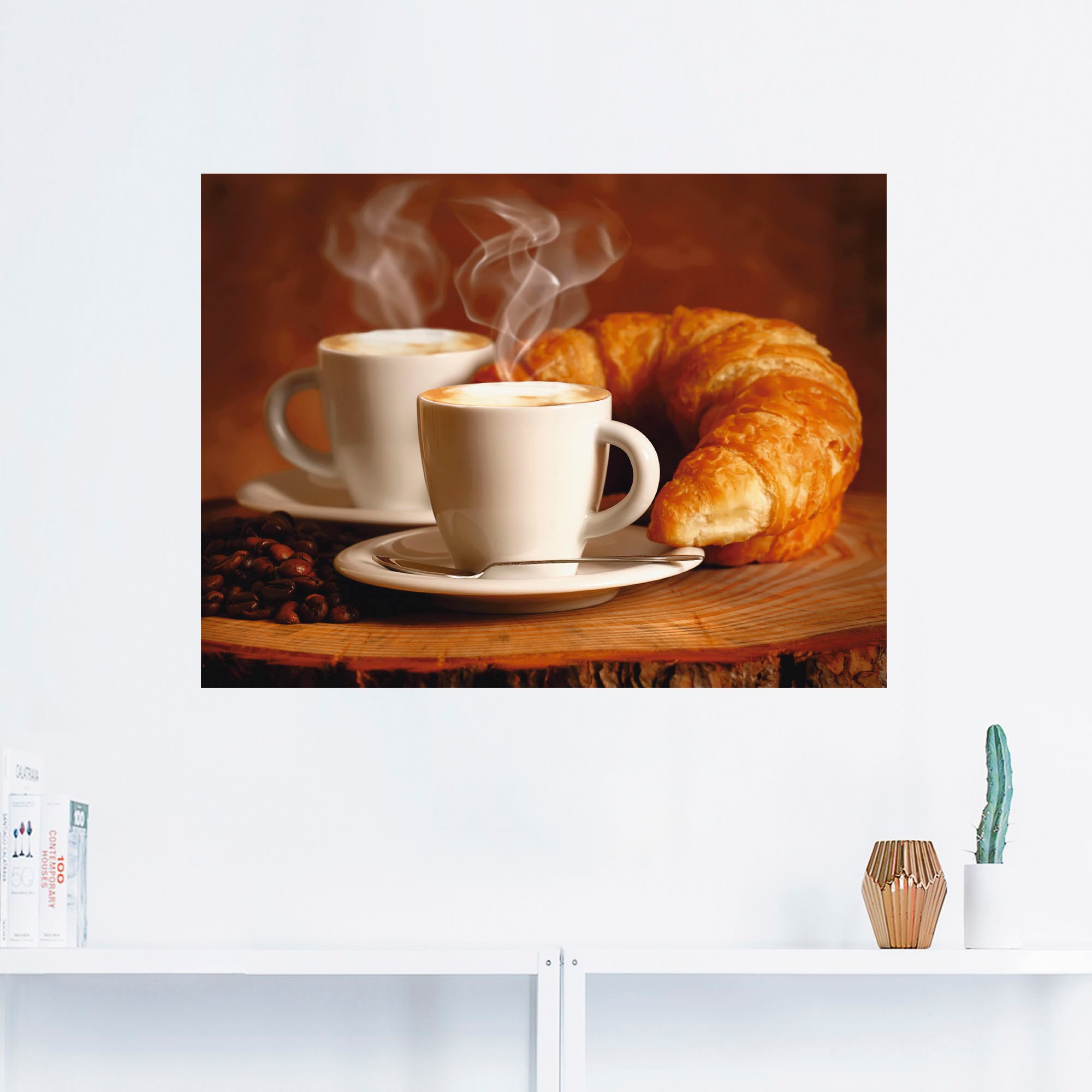 Artland Wandbild »Dampfender Cappuccino und Croissant«, Getränke, (1 St.), als Leinwandbild, Poster, Wandaufkleber in verschied. Größen