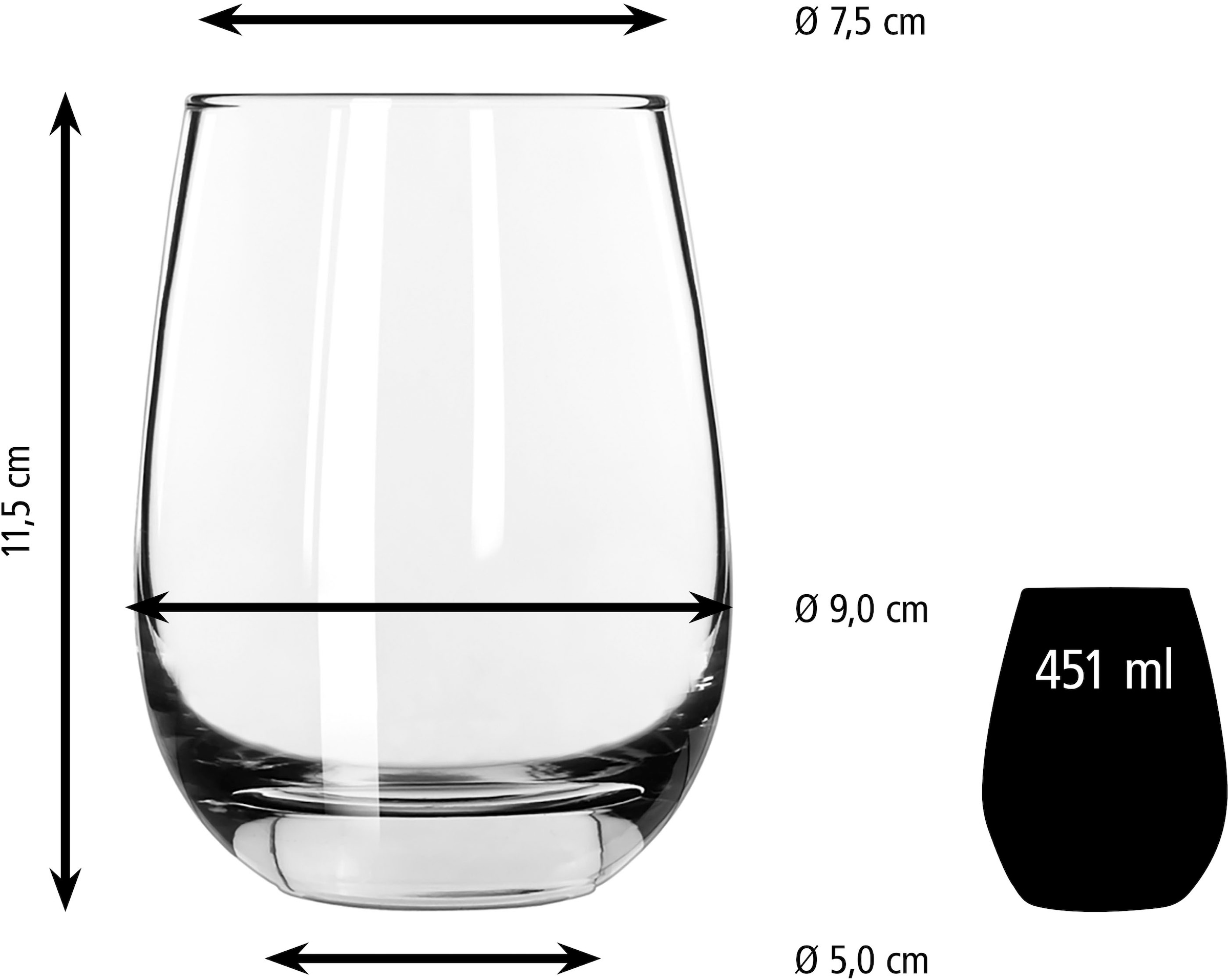 LIBBEY Gläser-Set »Libbey Weinglas, 12er Set -STEMLESS-«, (Set, 12 tlg.), 451 ml, hochwertig verarbeitet, im modernen Design