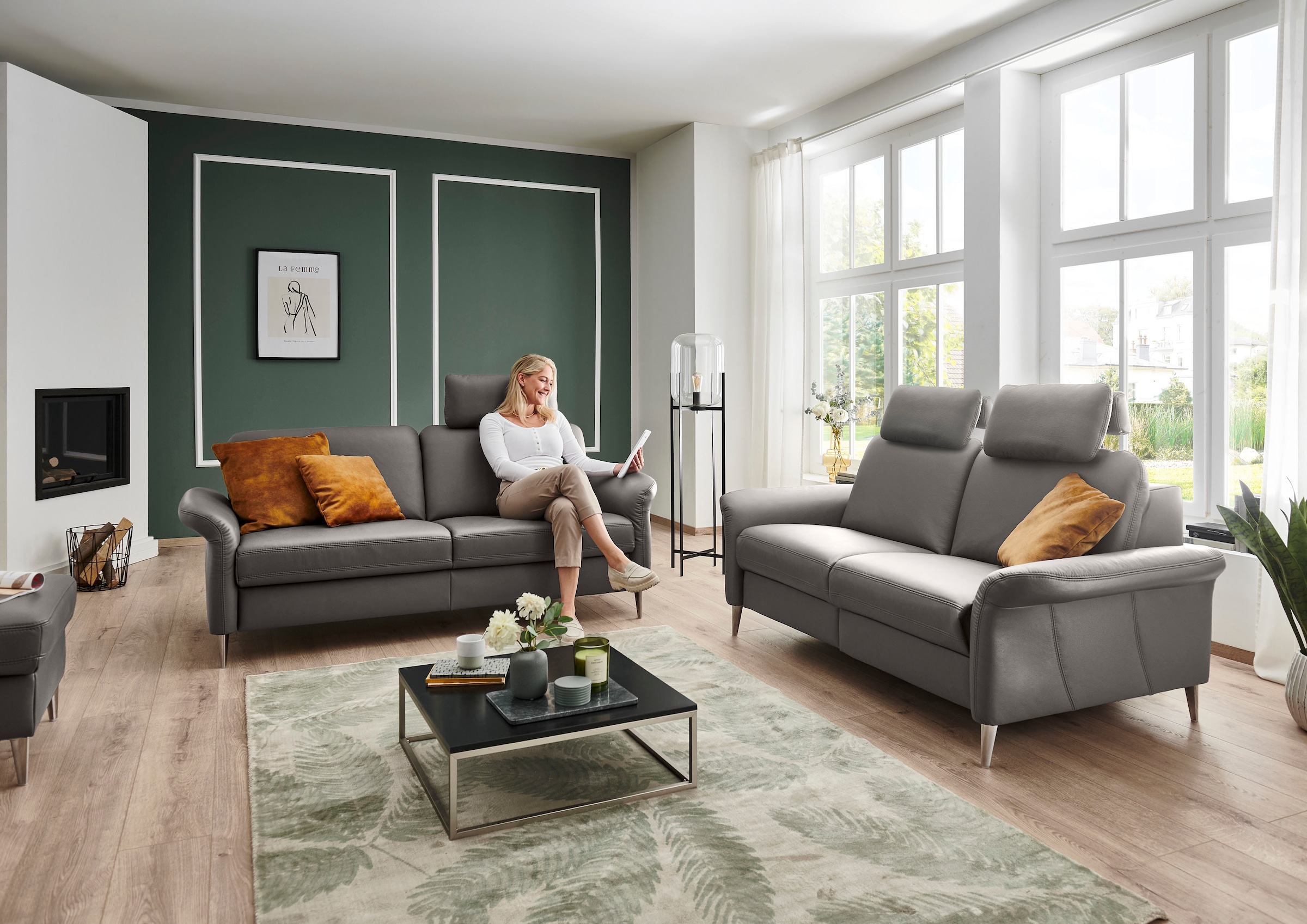 Die PlanBar 2,5-Sitzer »PN-EM23187«, (Breite 182 cm), Mit Kopfstützen und Federkernpolsterung, Bezug aus Leder