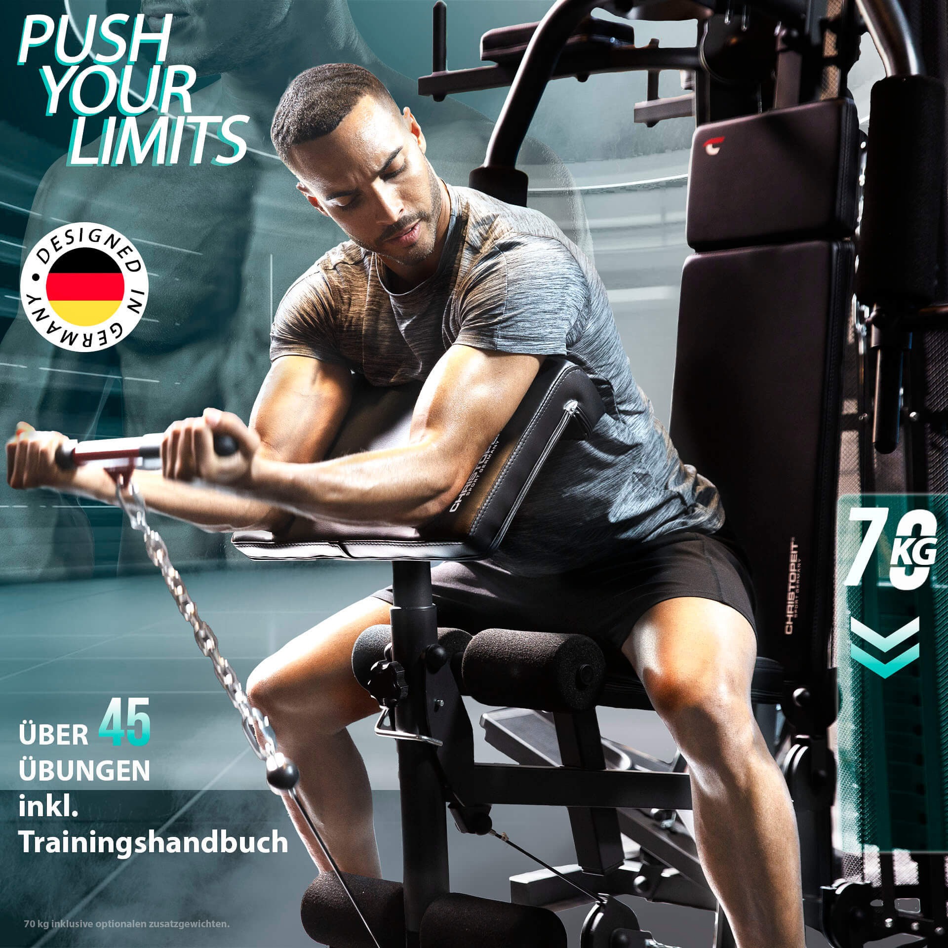 Thumbnail - Christopeit Sport Kraftstation "Kraftstation SP 5000" 12 Gewichtsblöcke Butterflystange, Latzug, Ruderfunktion und mehr,...