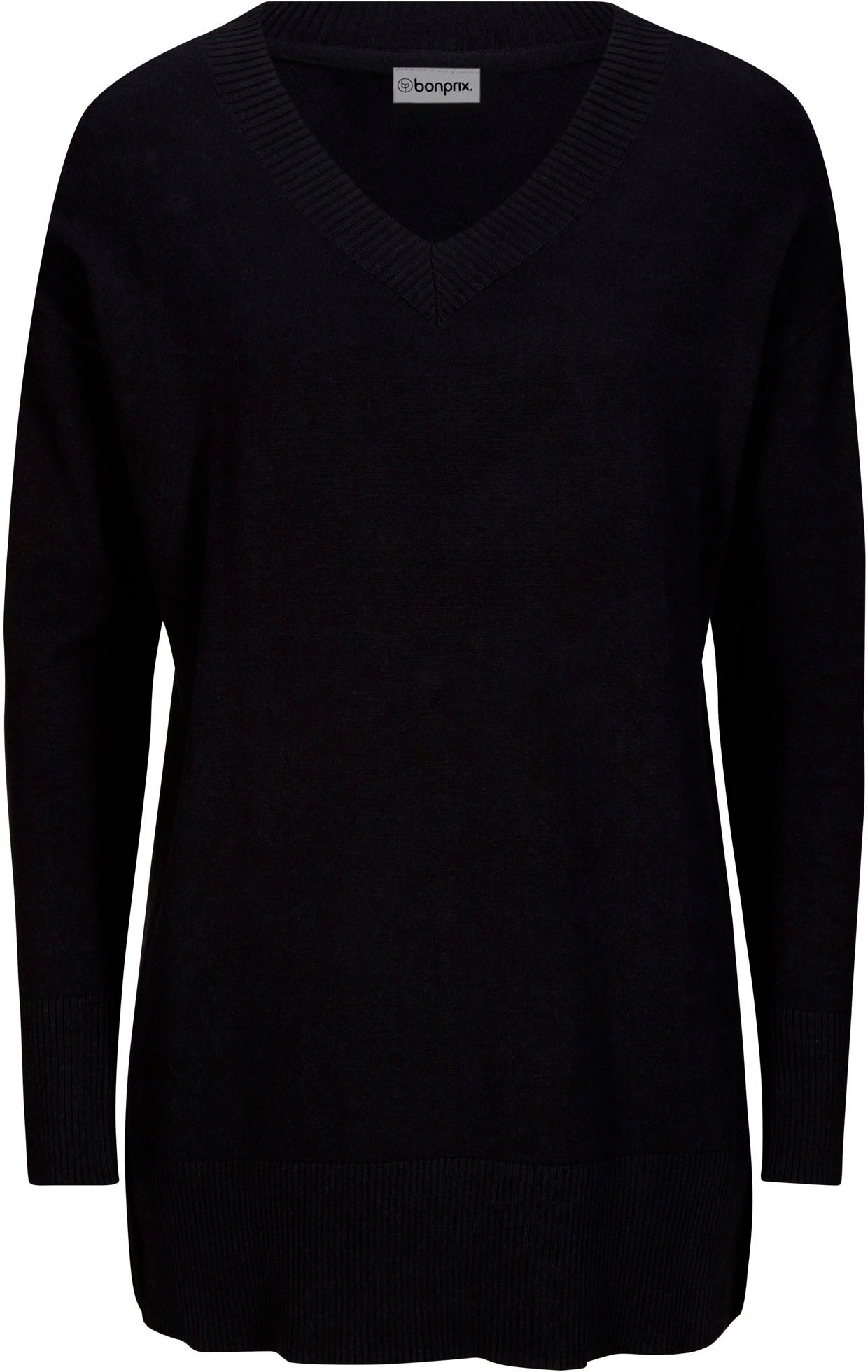 bonprix Longpullover »Long-Pullover« aus Baumwolle und Polyamid, mit V-Ausschnitt, mit Seitenschlitzen