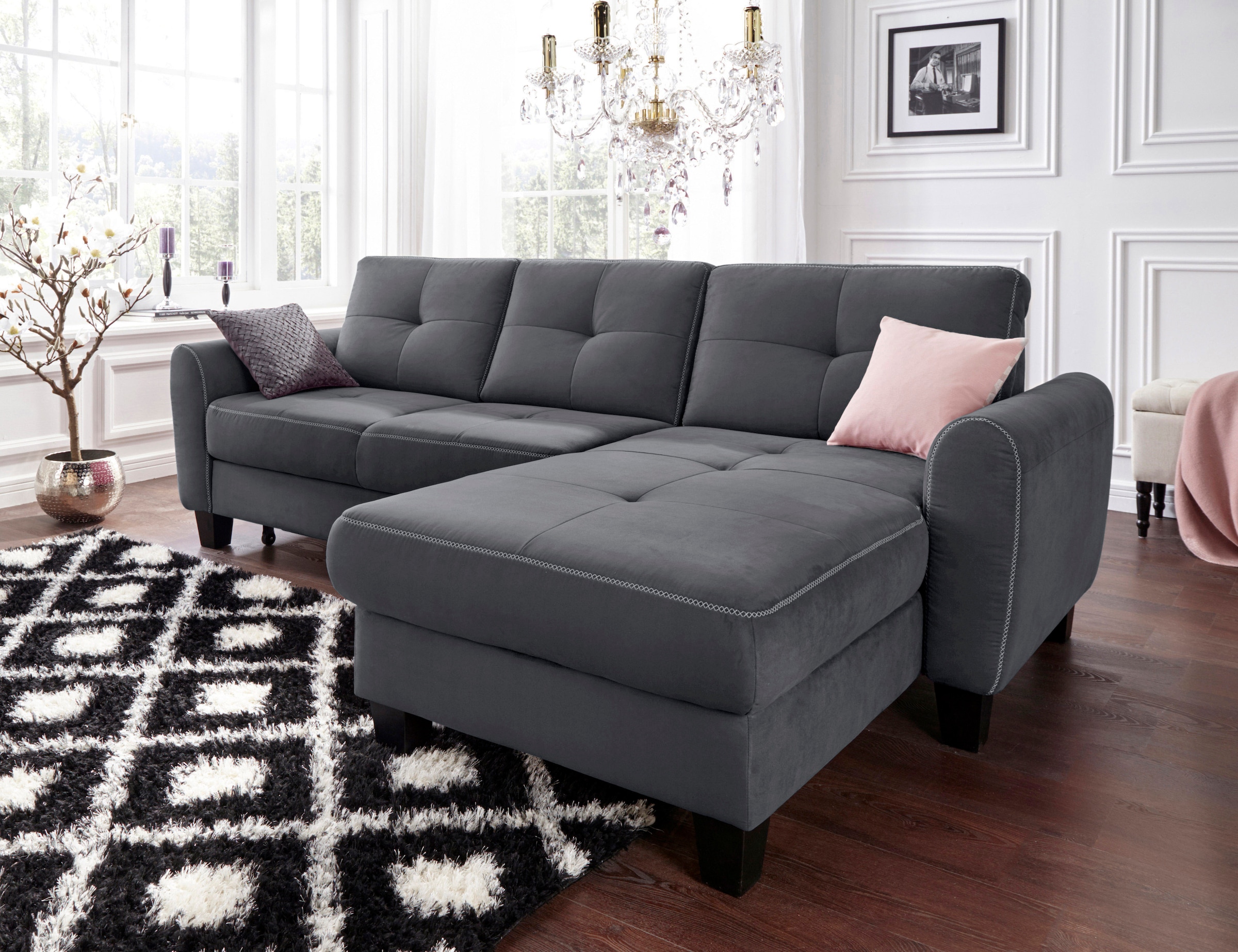 sit&more Ecksofa "Varese L-Form" mit Federkern, wahlweise mit Schlaffunktion und Stauraum