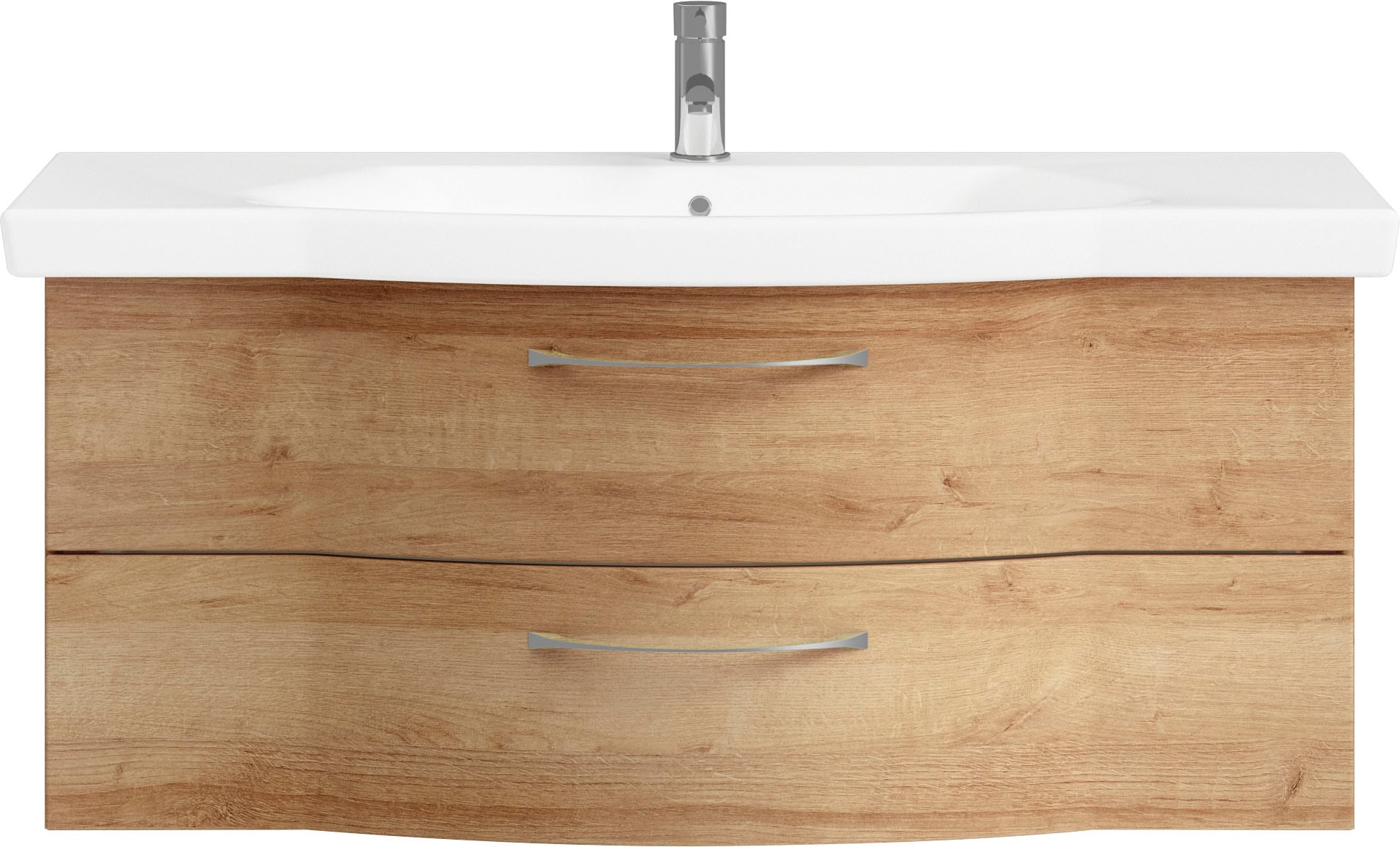 Saphir Badmöbel-Set »6005 Sprint Keramik-Waschtisch mit LED-Spiegelschrank, 122 cm breit«, (2 St.), Waschplatz inkl. Türdämpfer, 3 Türen, 2 Schubladen, Waschtisch Set