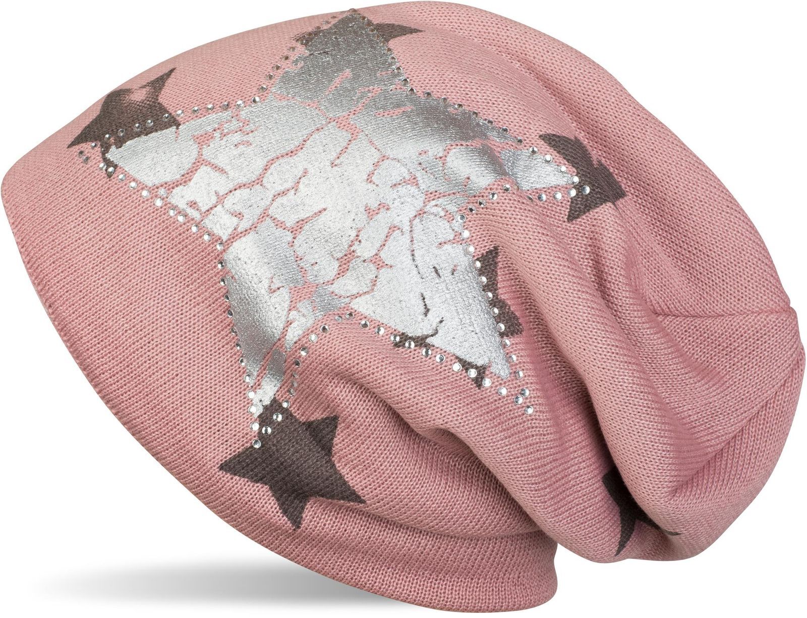 styleBREAKER Strickmütze "Feinstrick Beanie mit Sternen und Strass" 1 Stk.
