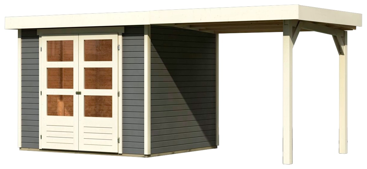Karibu Gartenhaus "Arnis" mit Anbaudach 2,40 m Breite günstig online kaufen