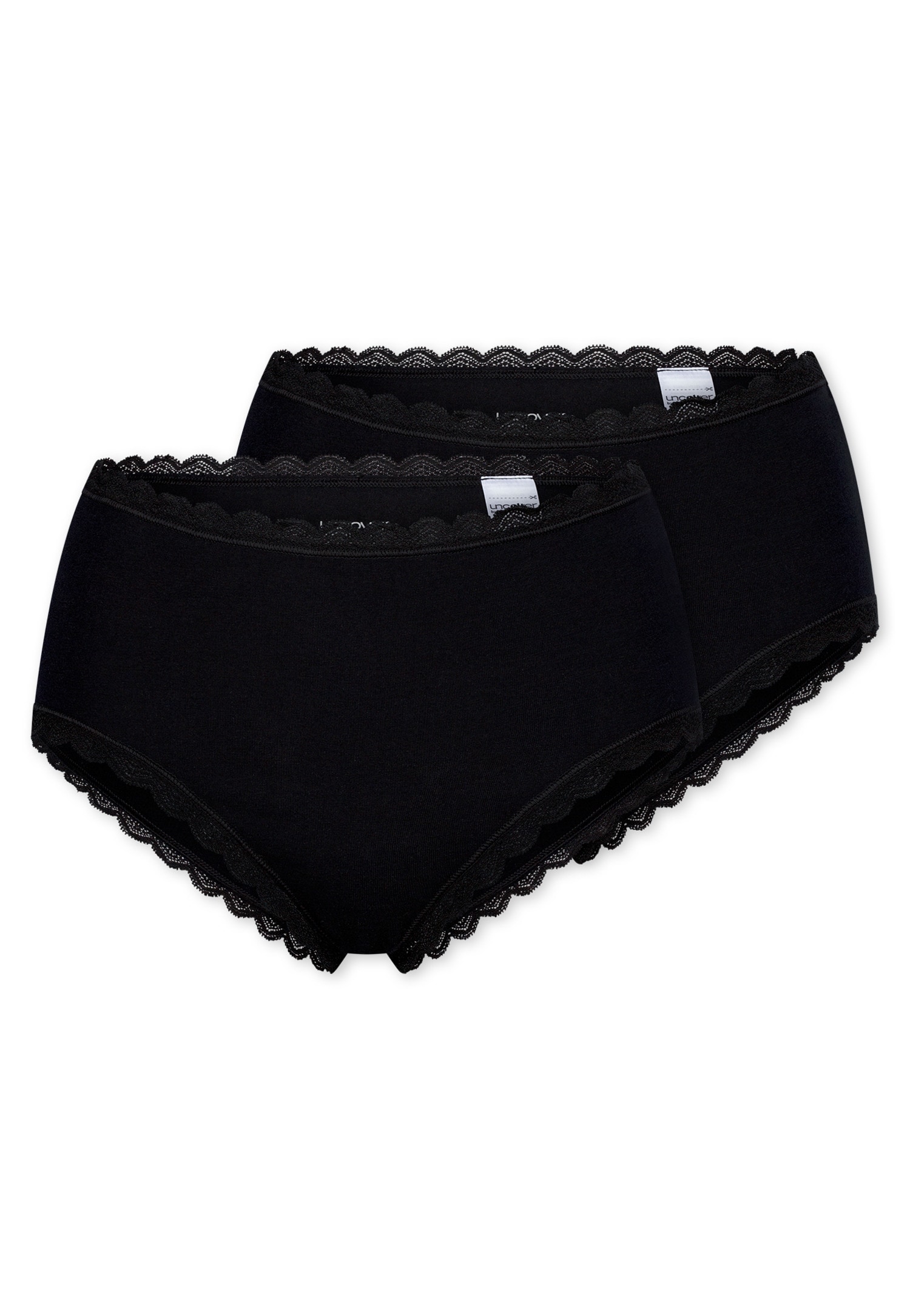 Damen Midislip "UNCOVER Cotton Lace", UNCOVER BY SCHIESSER, Gr. L, schwarz, Obermaterial: 95% Baumwolle, 5% Elasthan, Unterhosen