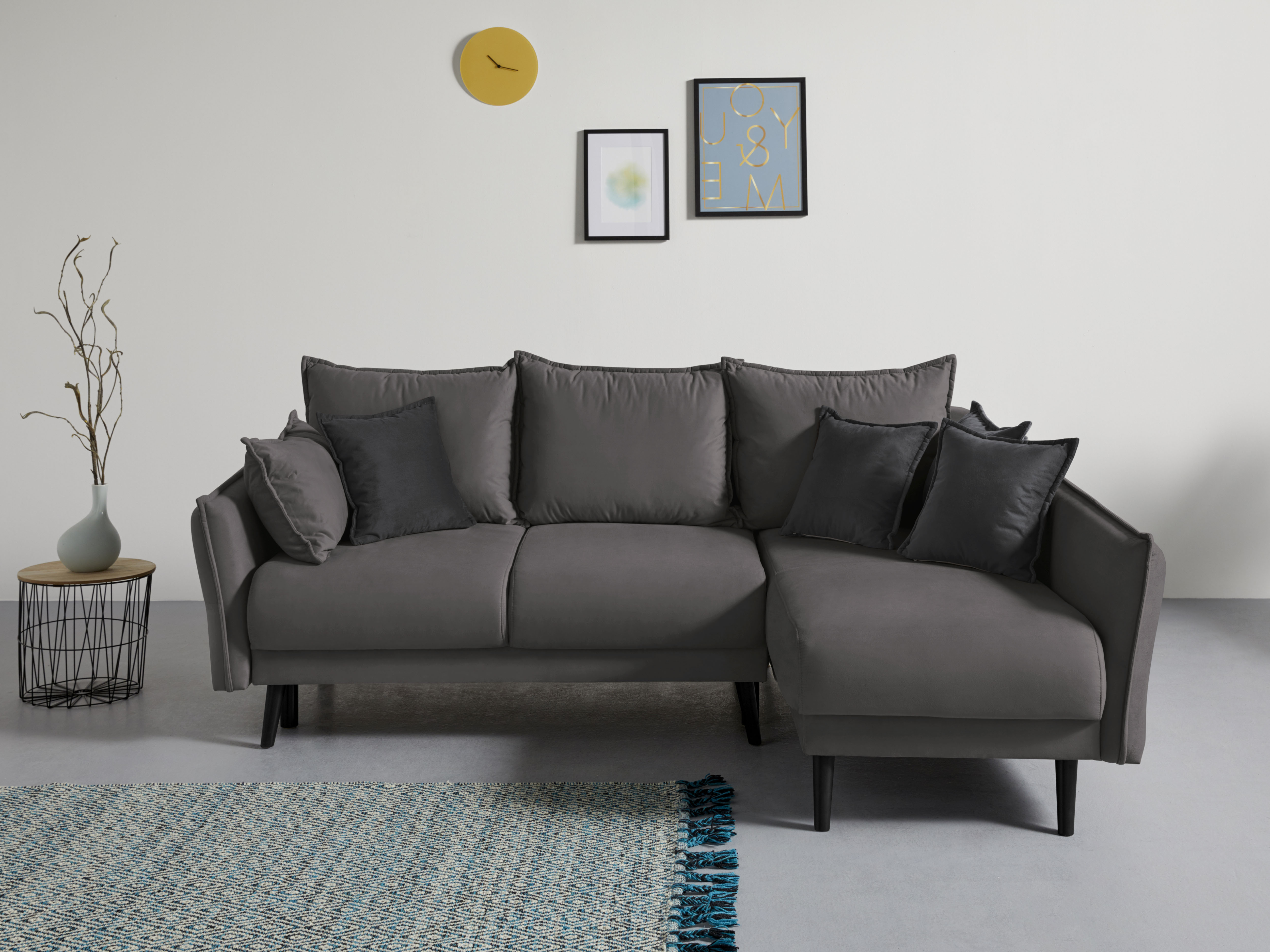 Home affaire Ecksofa "Asra L-Form, B: 240 cm" Schlaffunktion, Bettkasten, Taschen & 3 Zierkissen, Federkern