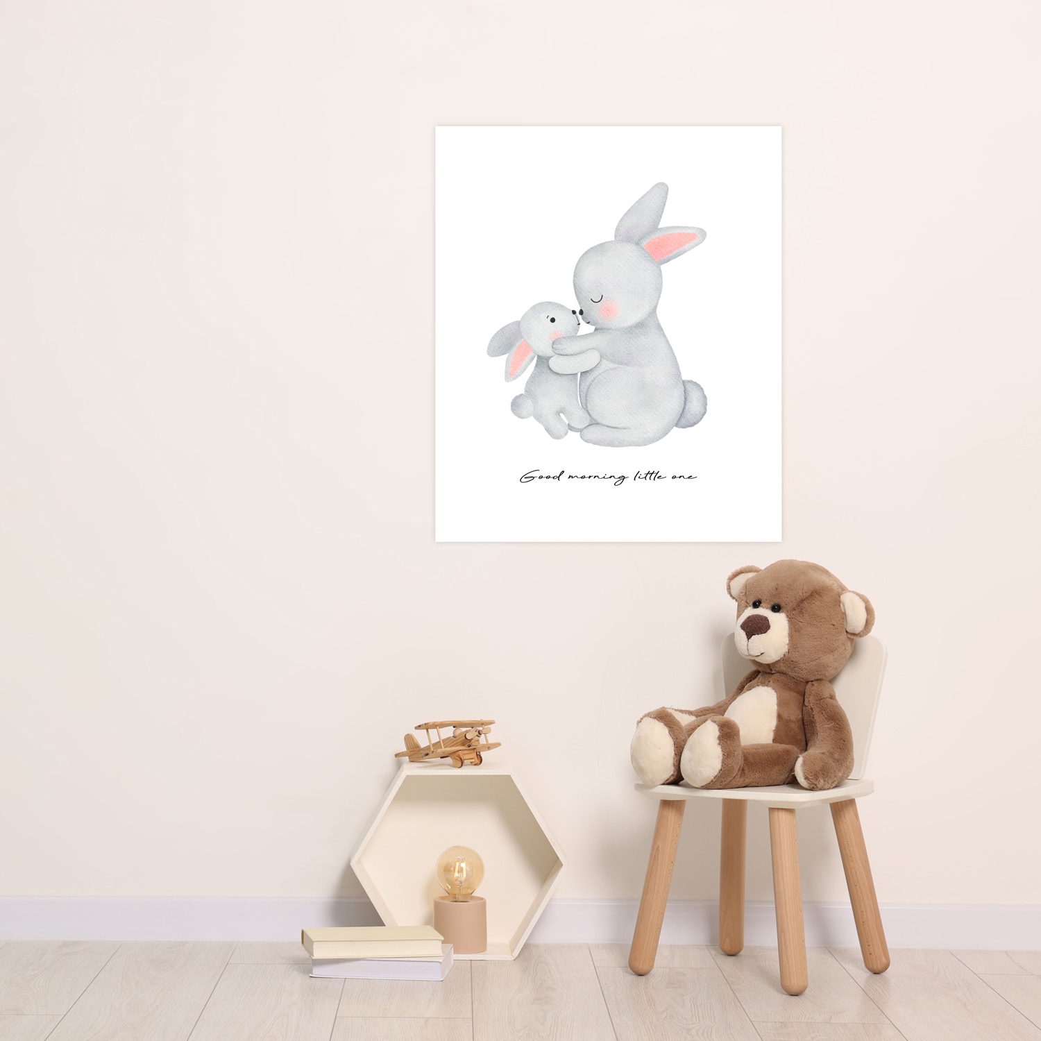 Lüttenhütt Bild mit Rahmen "oder Poster, Großer Hase und Hasenkind" Fantasy Liebessprüche Schriftzug Tiere 1 Stk. tlg. HD Premium Druck