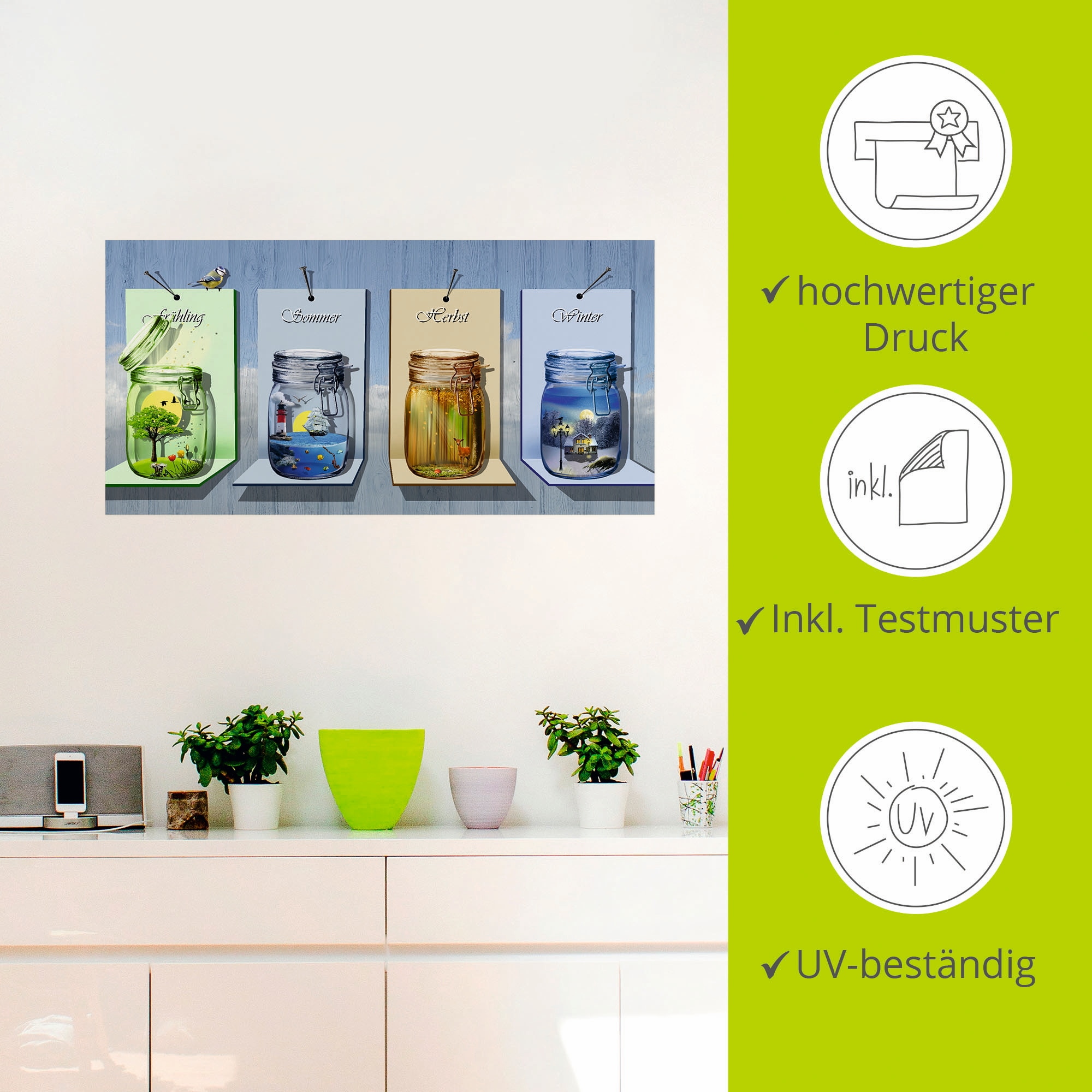 Artland Wandbild »Jahreszeiten in Gläsern«, Vier Jahreszeiten, (1 St.), als Leinwandbild, Poster, Wandaufkleber in verschied. Größen