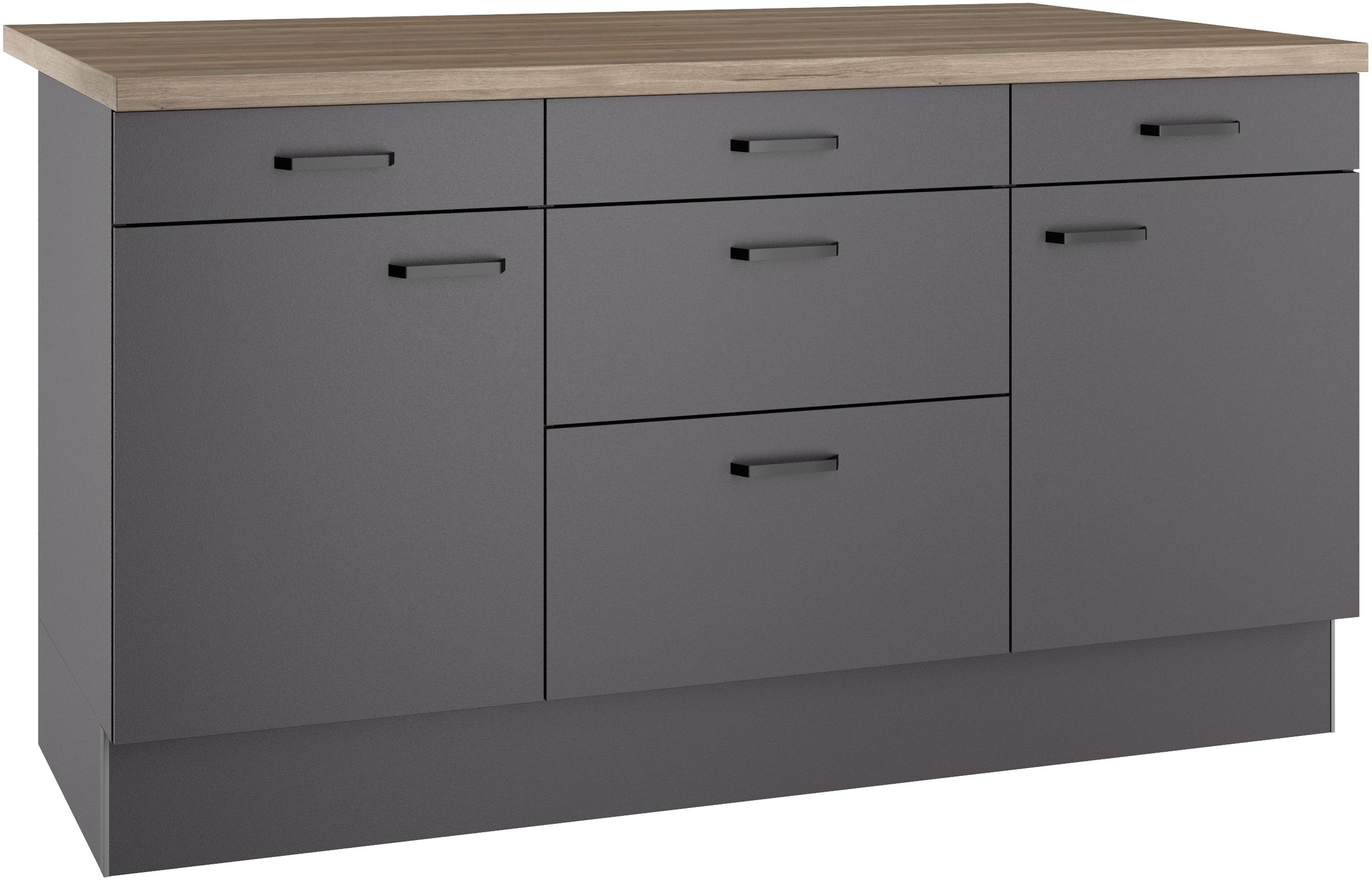 Kücheninsel KOCHSTATION, B:161cm H:90,8cm T:96,5cmküche: grau, korpus: anthrazit, arbeitsplatte: wildeichefarben struktur, Komplettküchen-Sets,