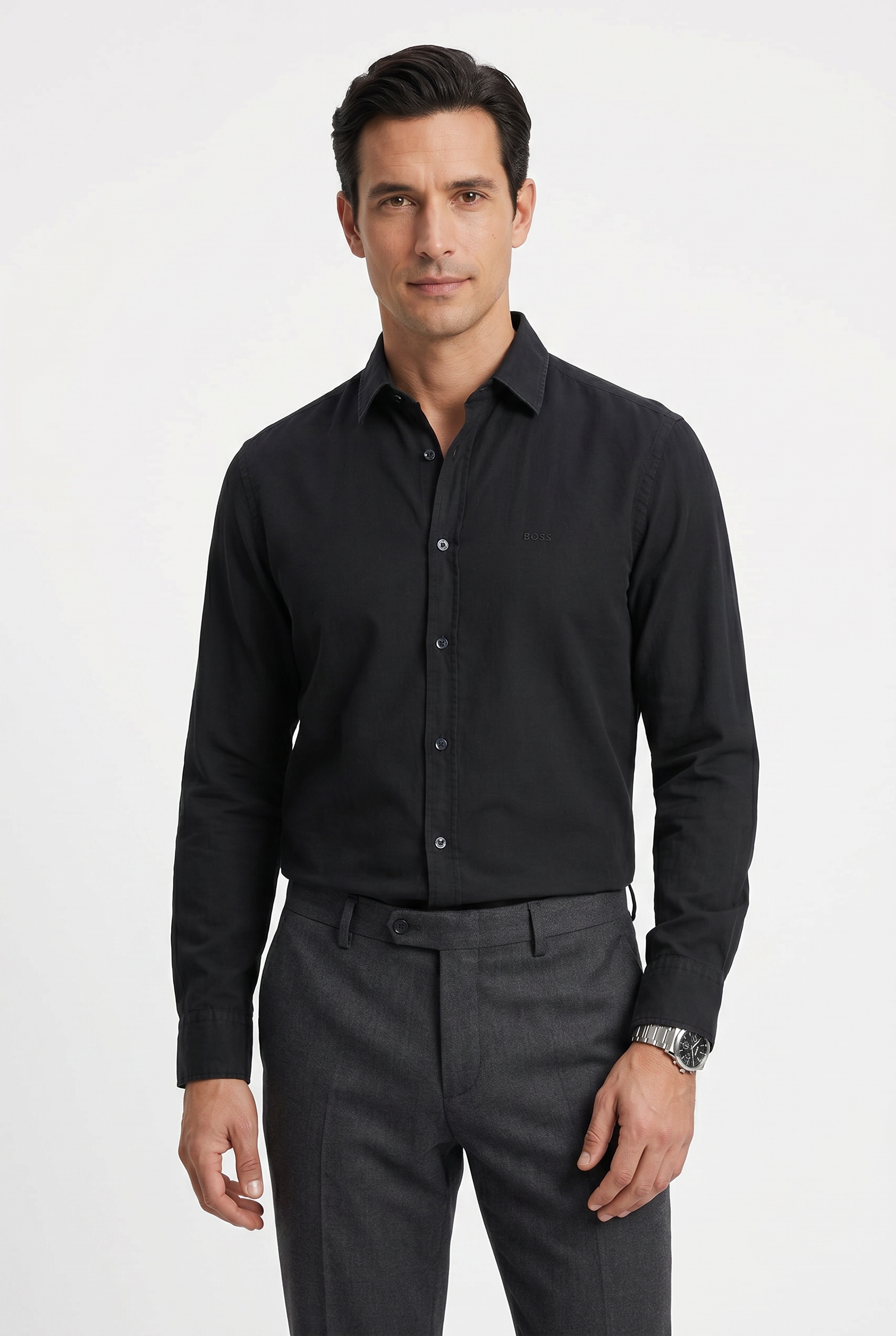 BOSS ORANGE Leinenhemd "Relegant 6 M" Kentkragen, reines Leinen, Regular Fit