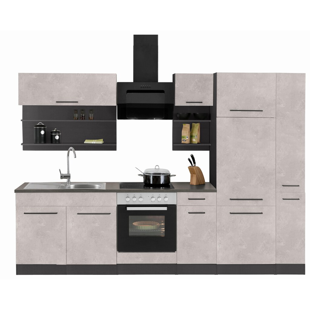 Wohnen Küchenmöbel HELD MÖBEL Küchenzeile »Tulsa«, ohne E-Geräte, Breite 300 cm, schwarze Metallgriffe, hochwertige MDF Fronten 