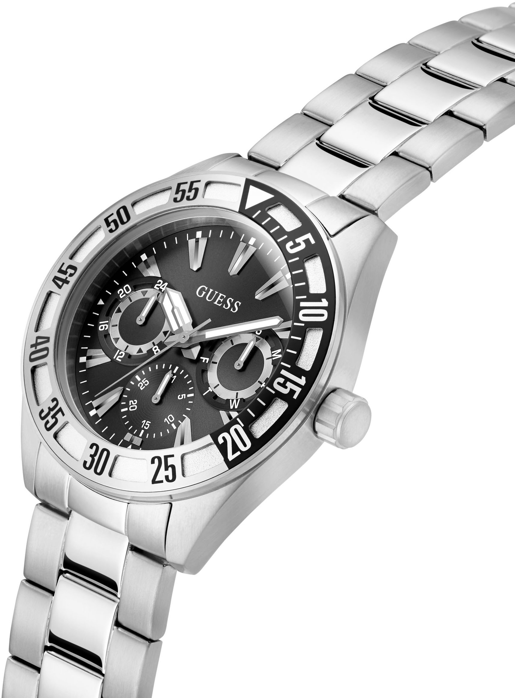 Guess Multifunktionsuhr »LETTERMAN«, Quarzuhr, Armbanduhr, Herrenuhr, Datum, Wochentag, Edelstahlarmband