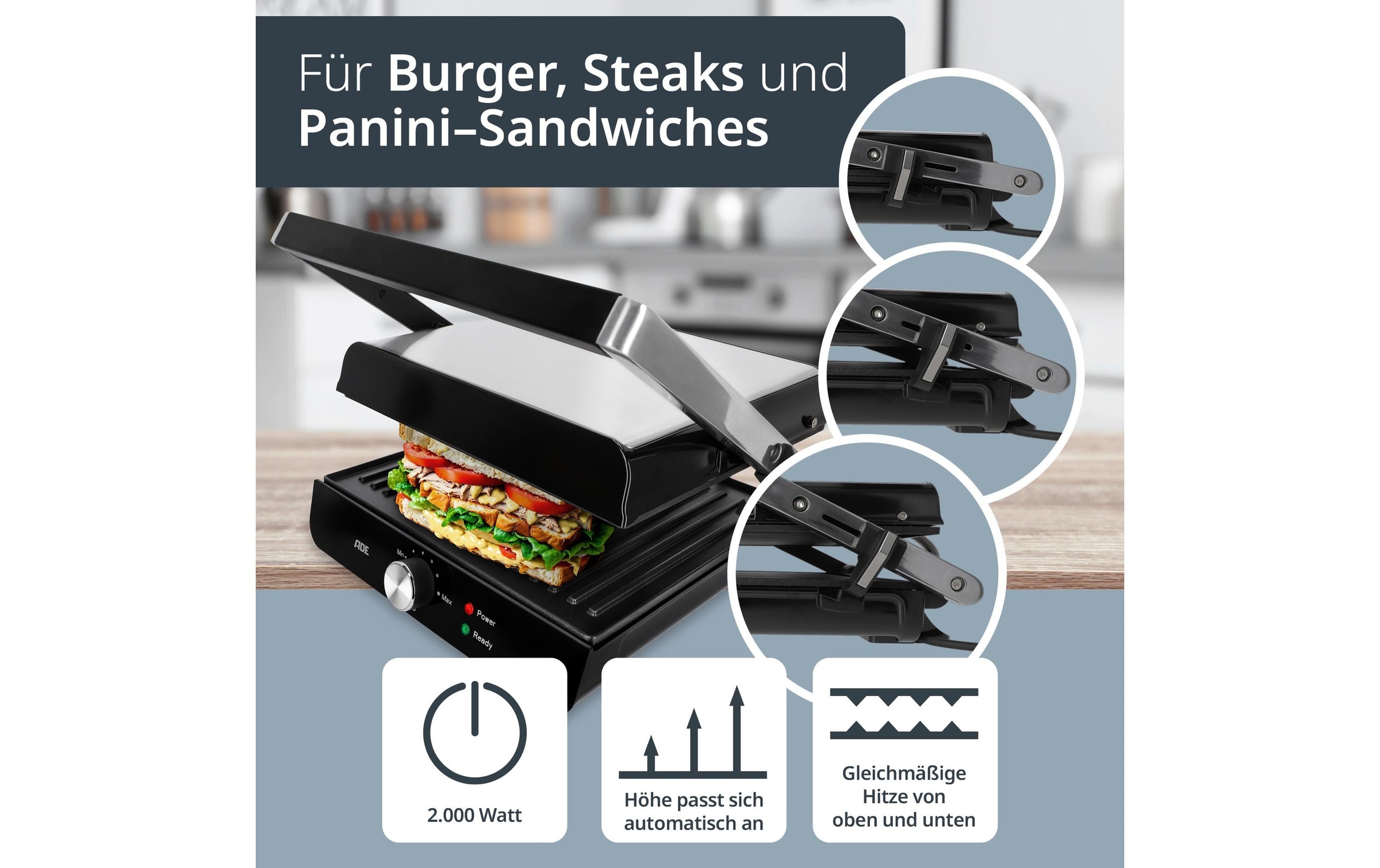 ADE Kontaktgrill »2000 W« 2000 W